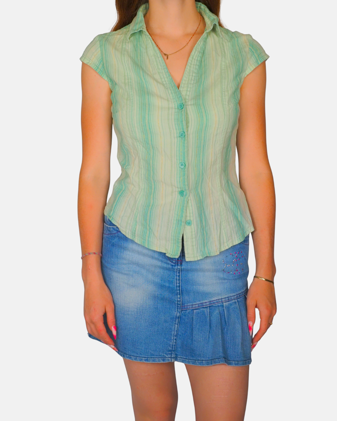 Mint Striped Short Sleeve Shirt by H&M