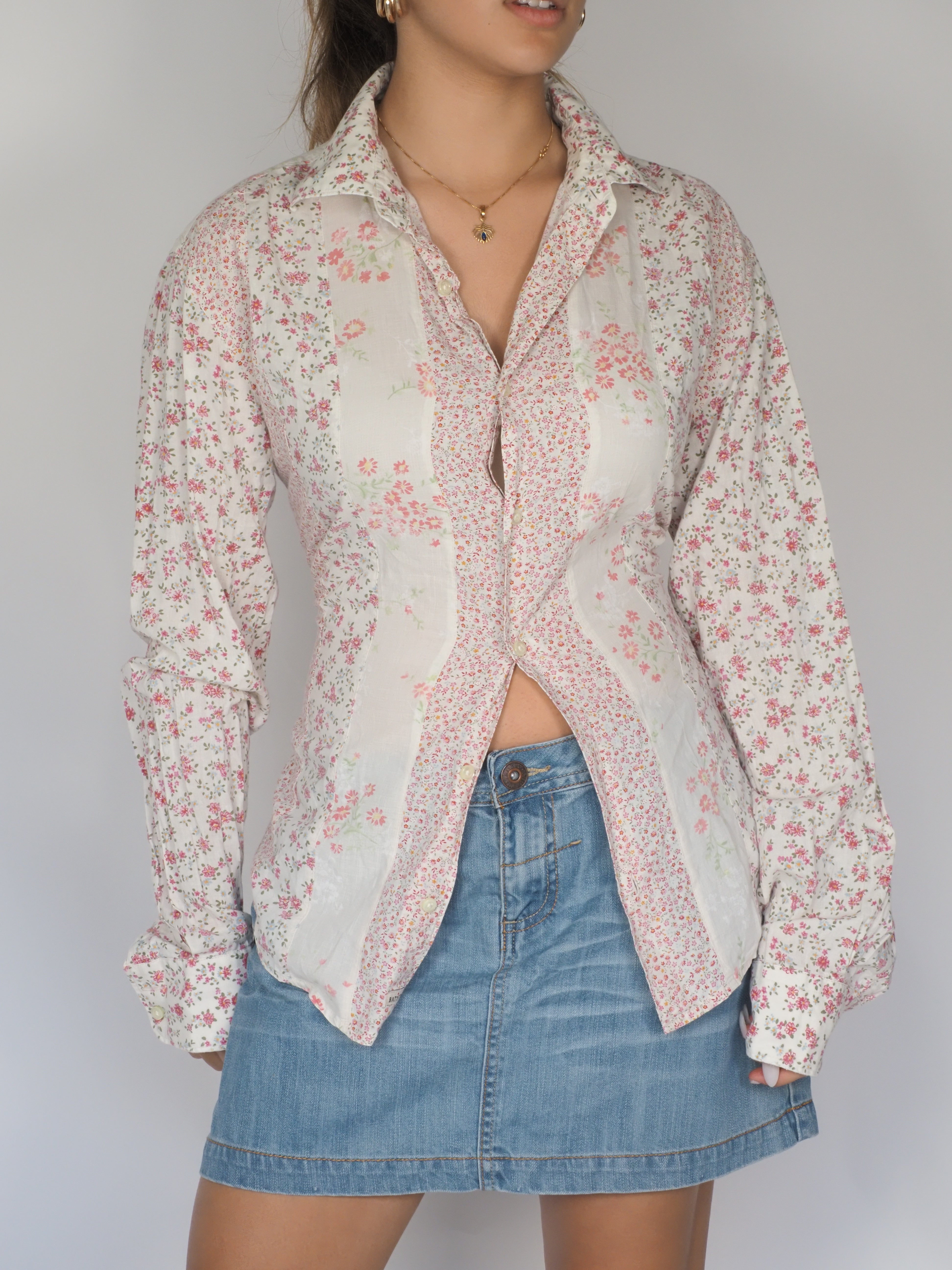 Patchwork Floral Button-Up Blouse – Batista