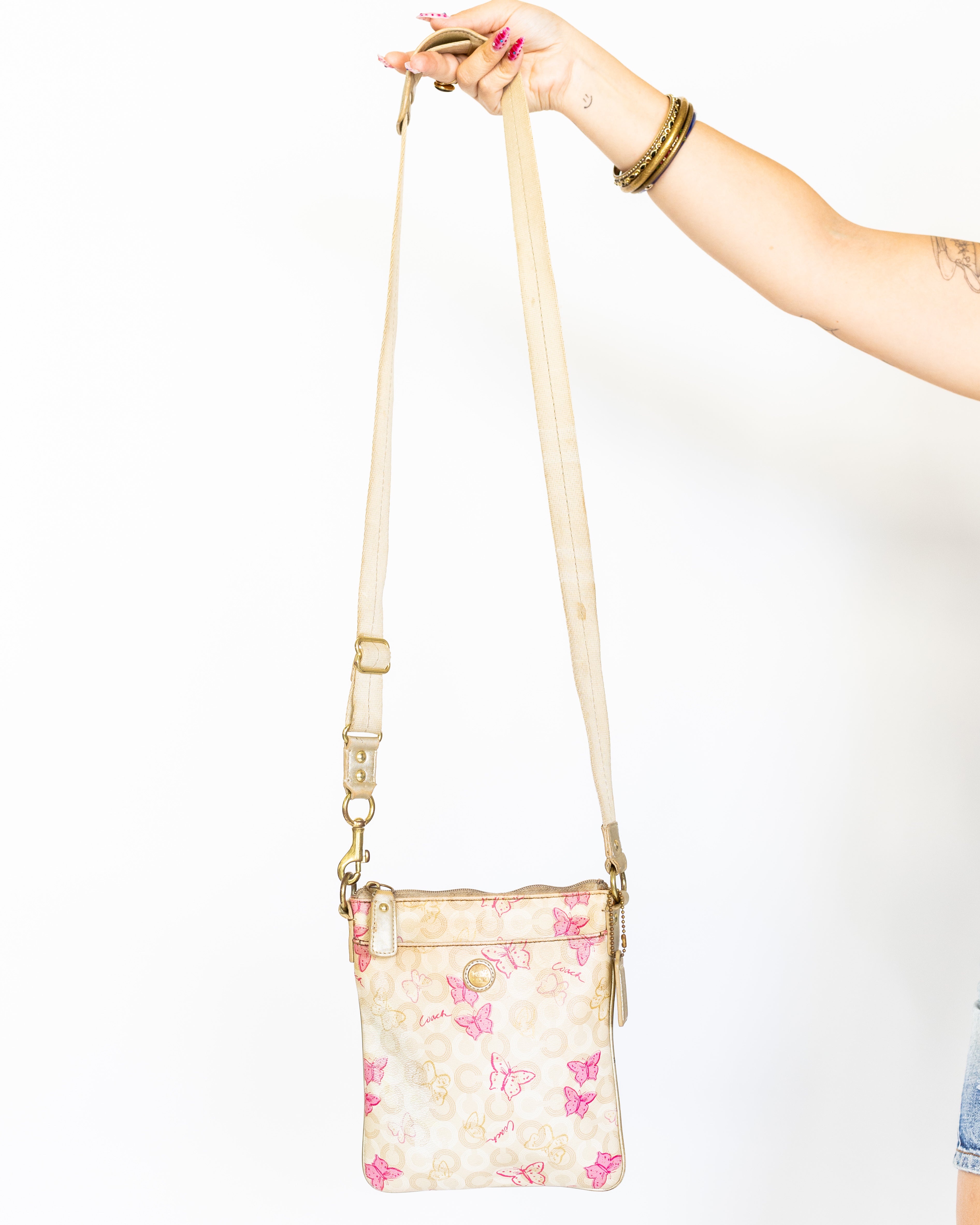 Pastel Rainbow Striped Coach Tote with Graffiti Lining