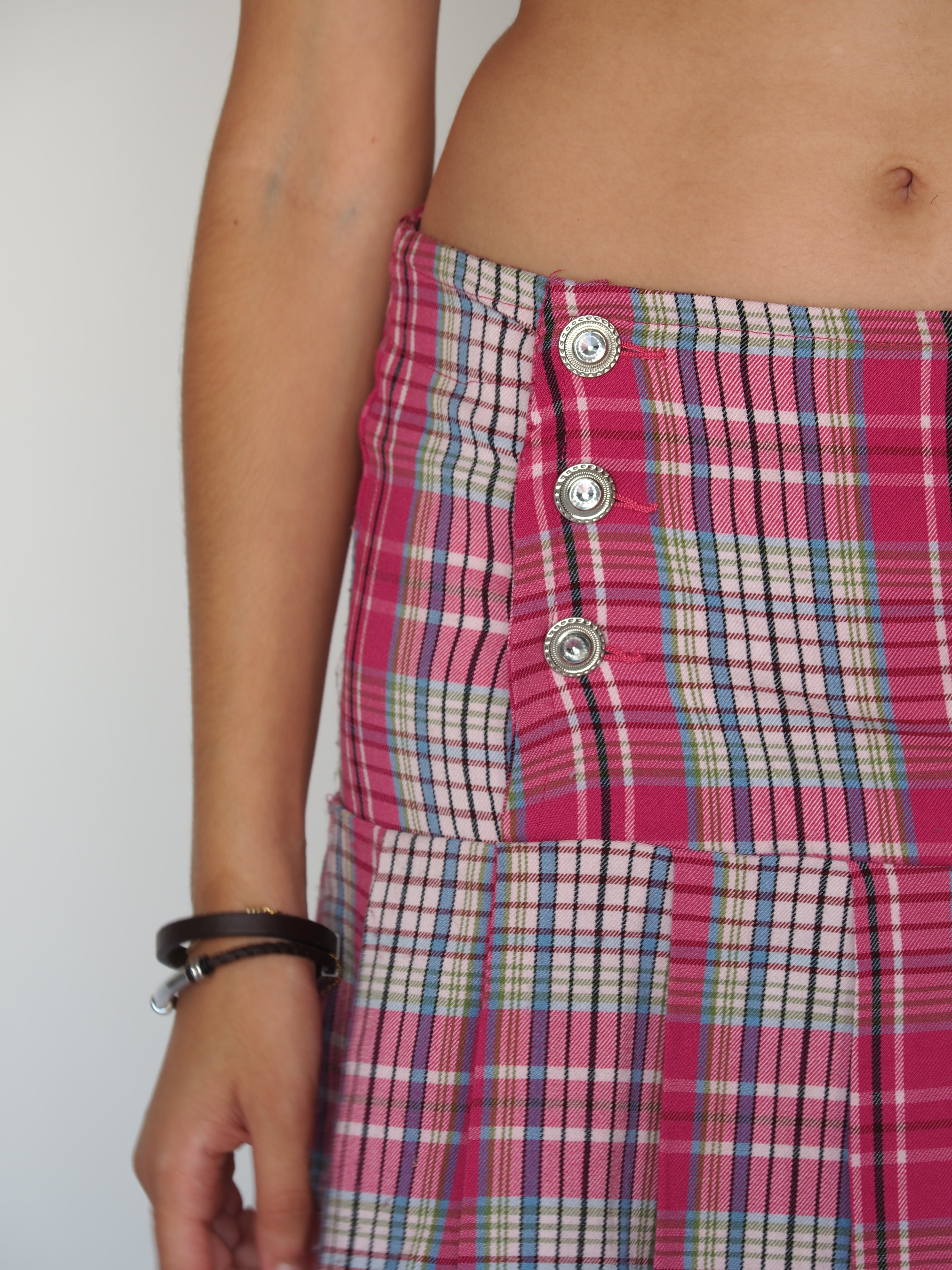 Mess Crazy Plaid Pleated Mini Skirt