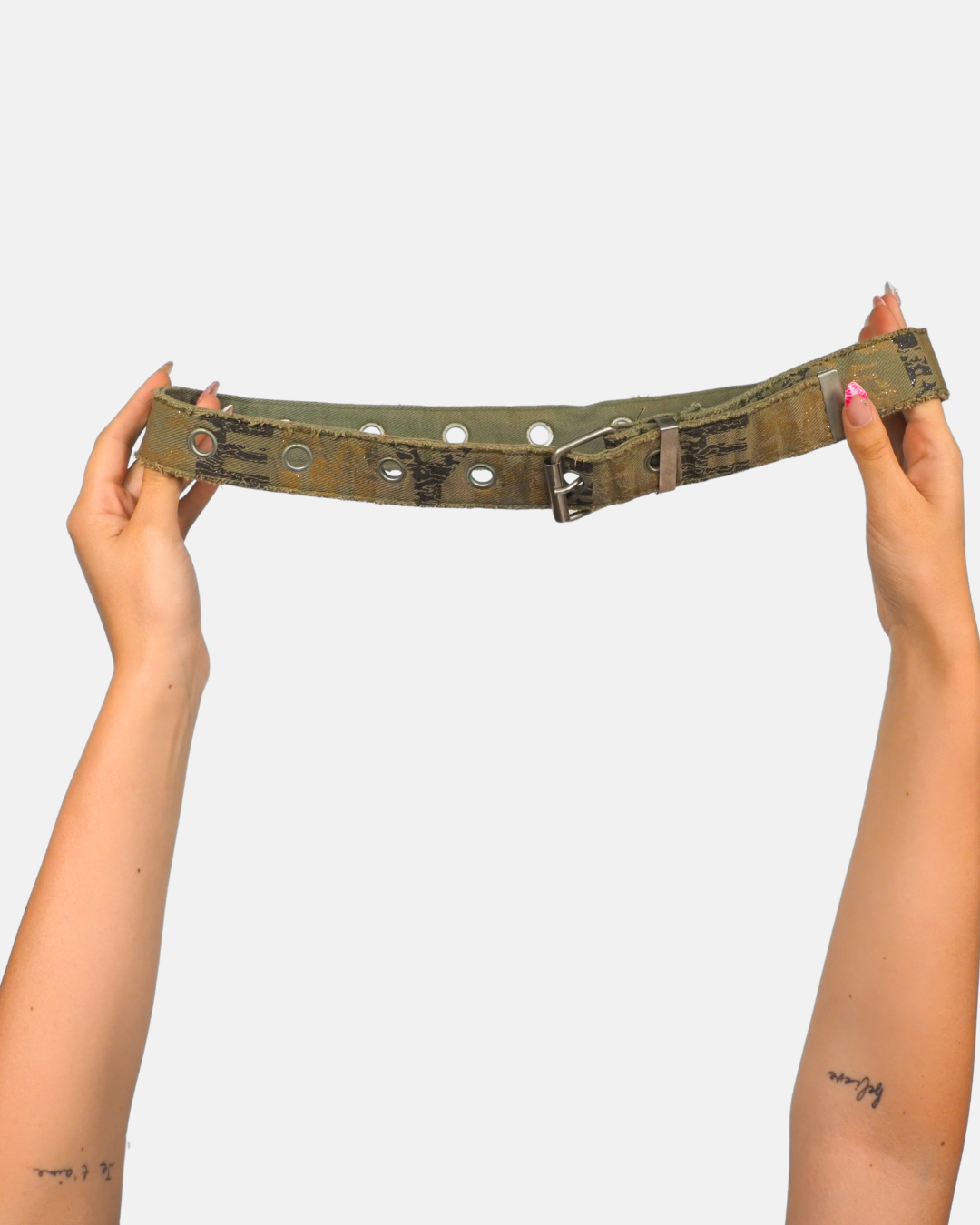 Khaki Camo Canvas Belt with Silver Buckle
