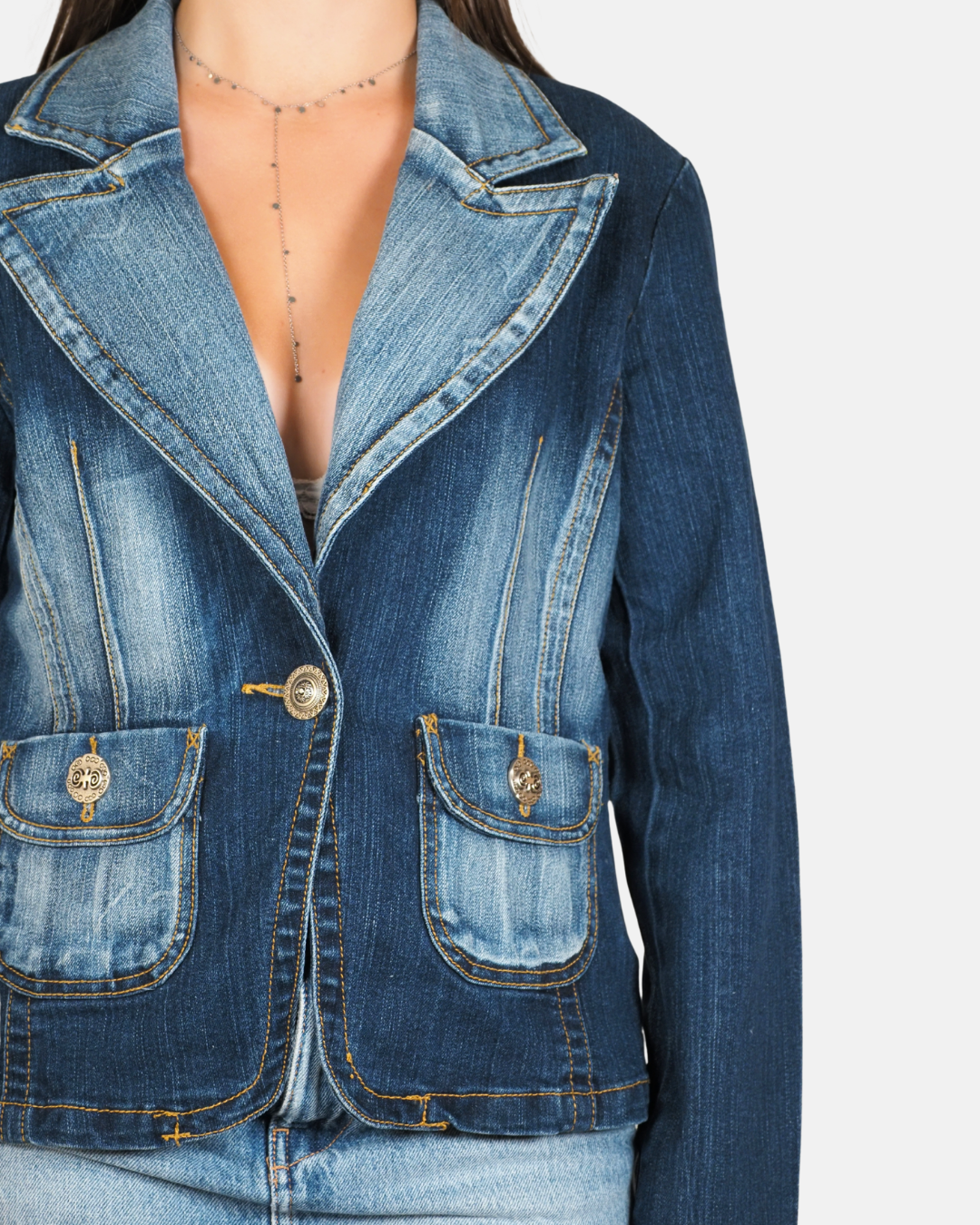 Two-Tone Denim Blazer Jacket - XFN Jeans