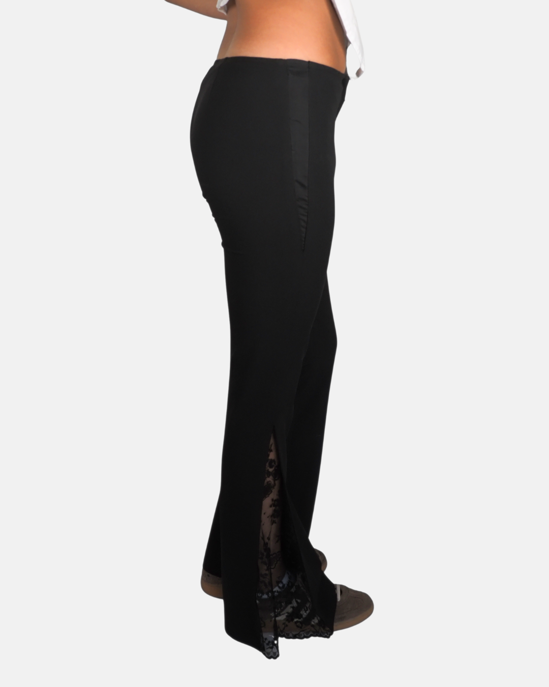 Black Lace Hem Flared Trousers by Latramoda