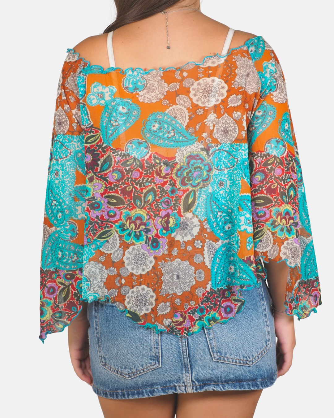 Orange Turquoise Paisley Handkerchief Top