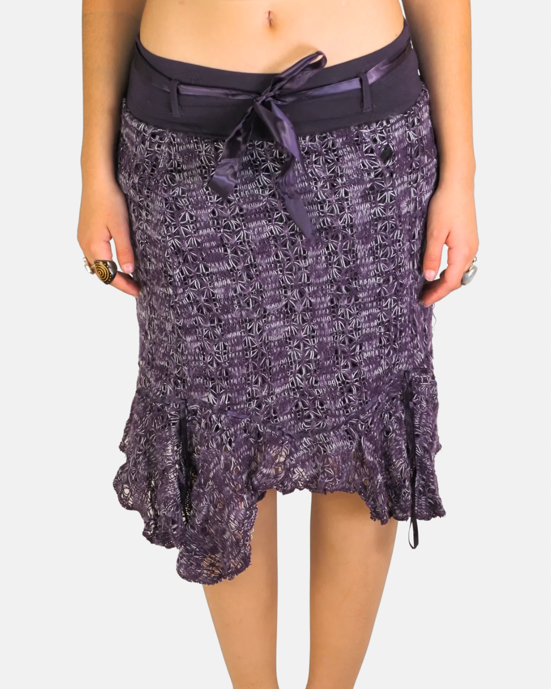 Y2K Purple Crochet Asymmetric Ruffle Skirt