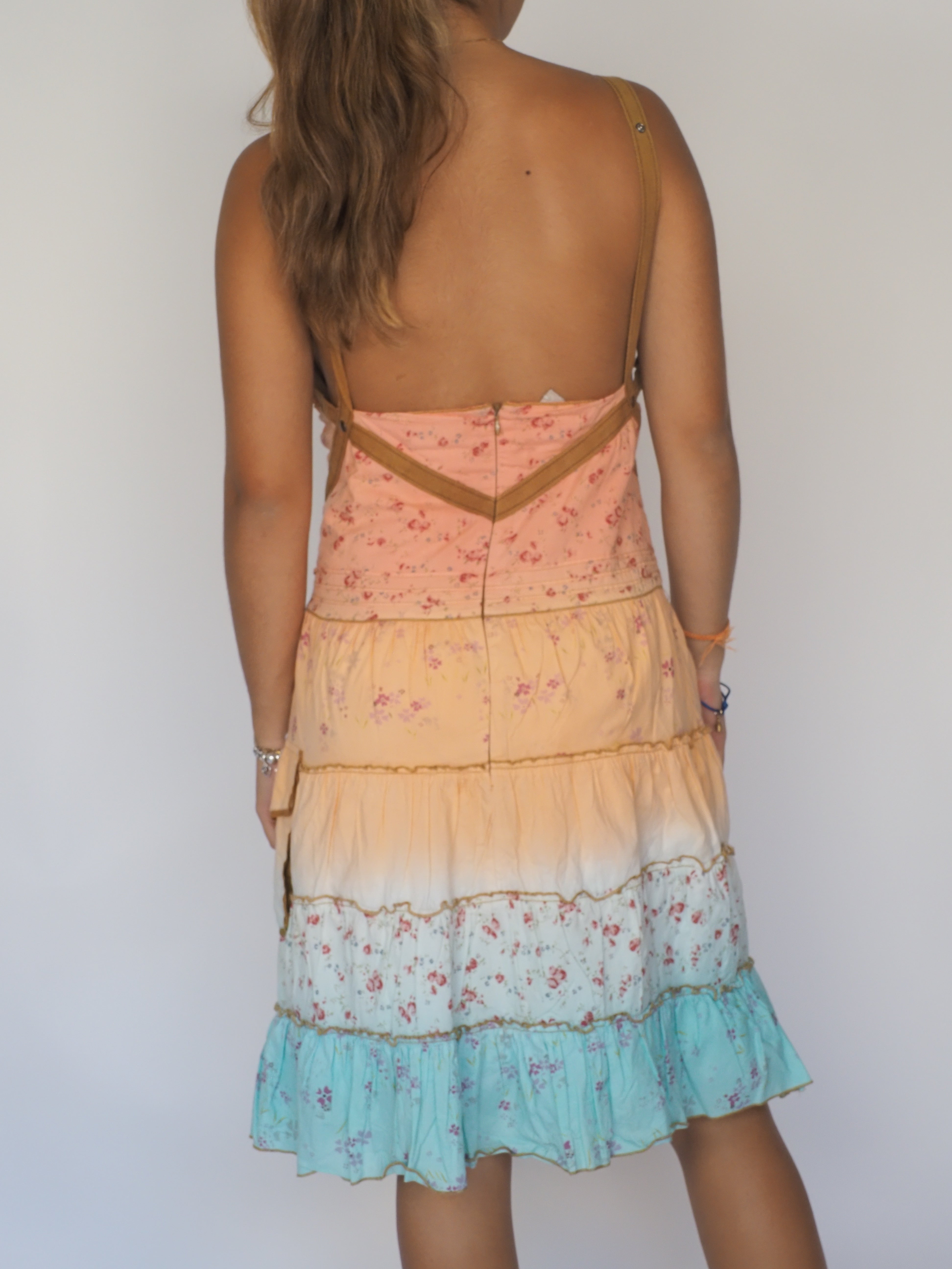 Boho Sunset Tiered Midi Dress – Guru – Orange, Yellow & Aqua Floral