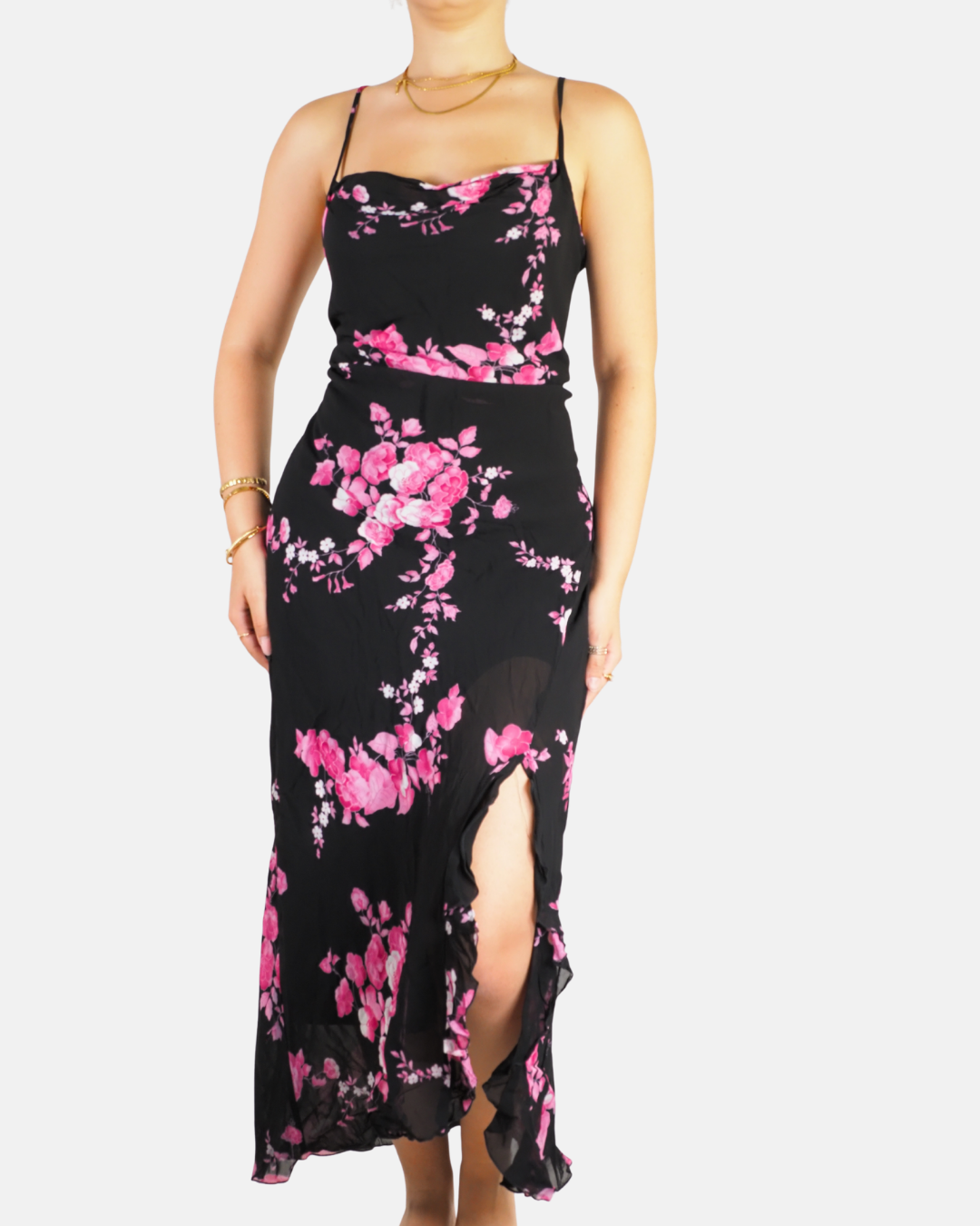 Black & Pink Floral Cowl-Neck Maxi Dress - Dorothy Perkins