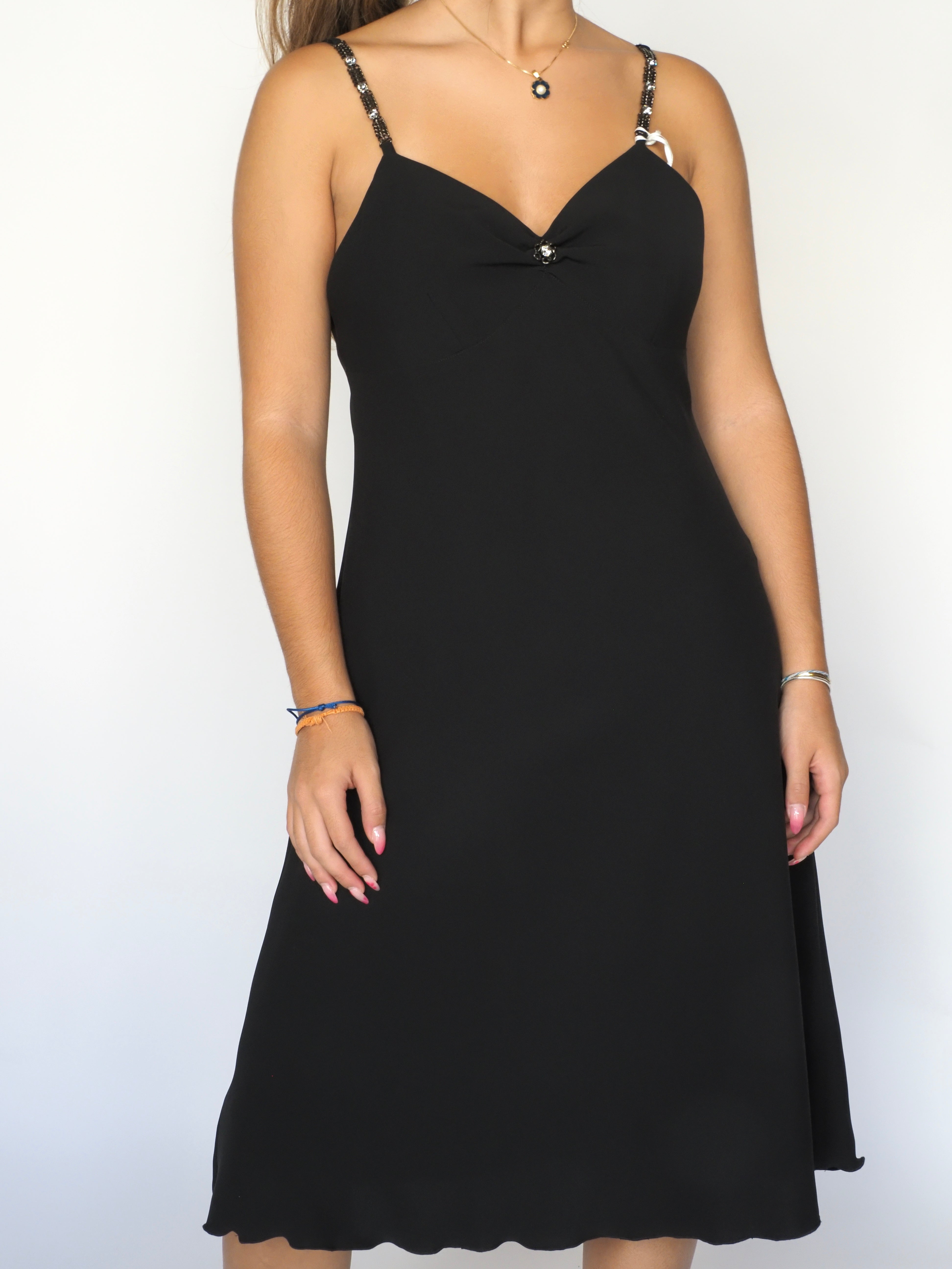 Black Rhinestone Strap Midi Dress – Kanoe’
