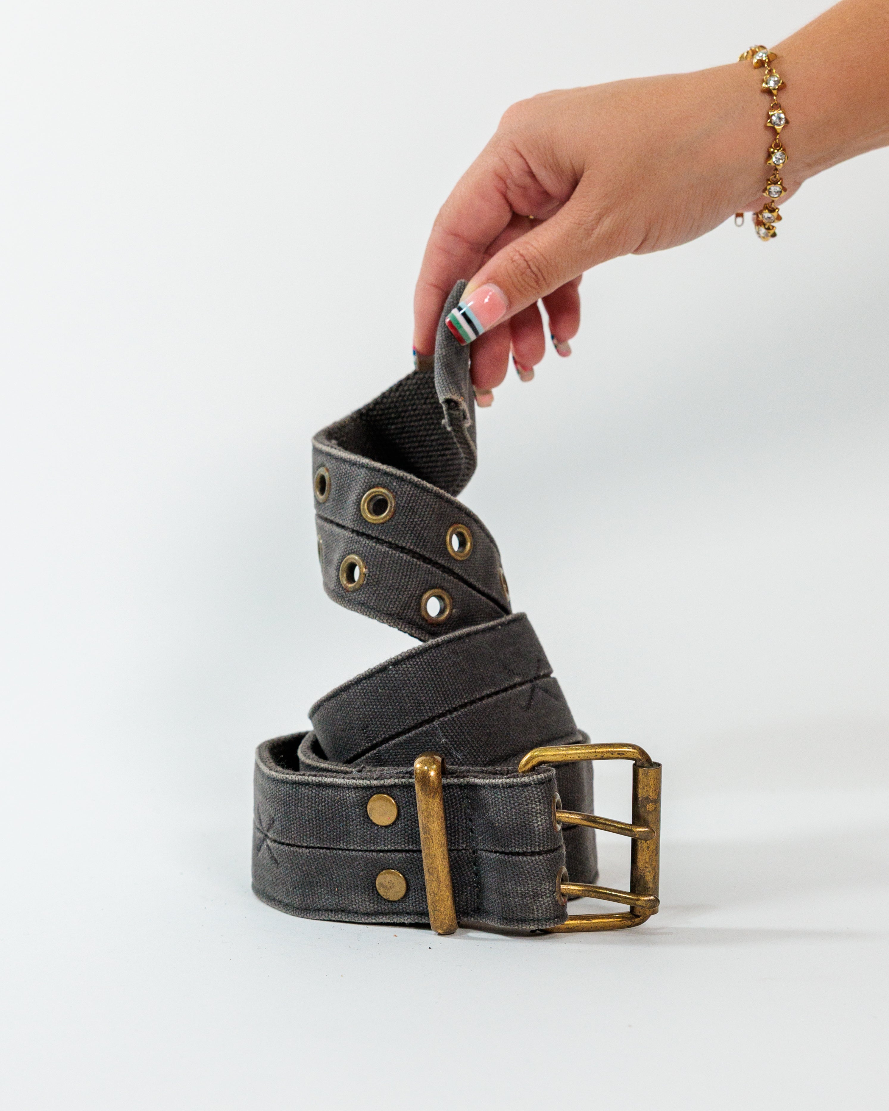 Charcoal Canvas Double-Prong Grommet Belt
