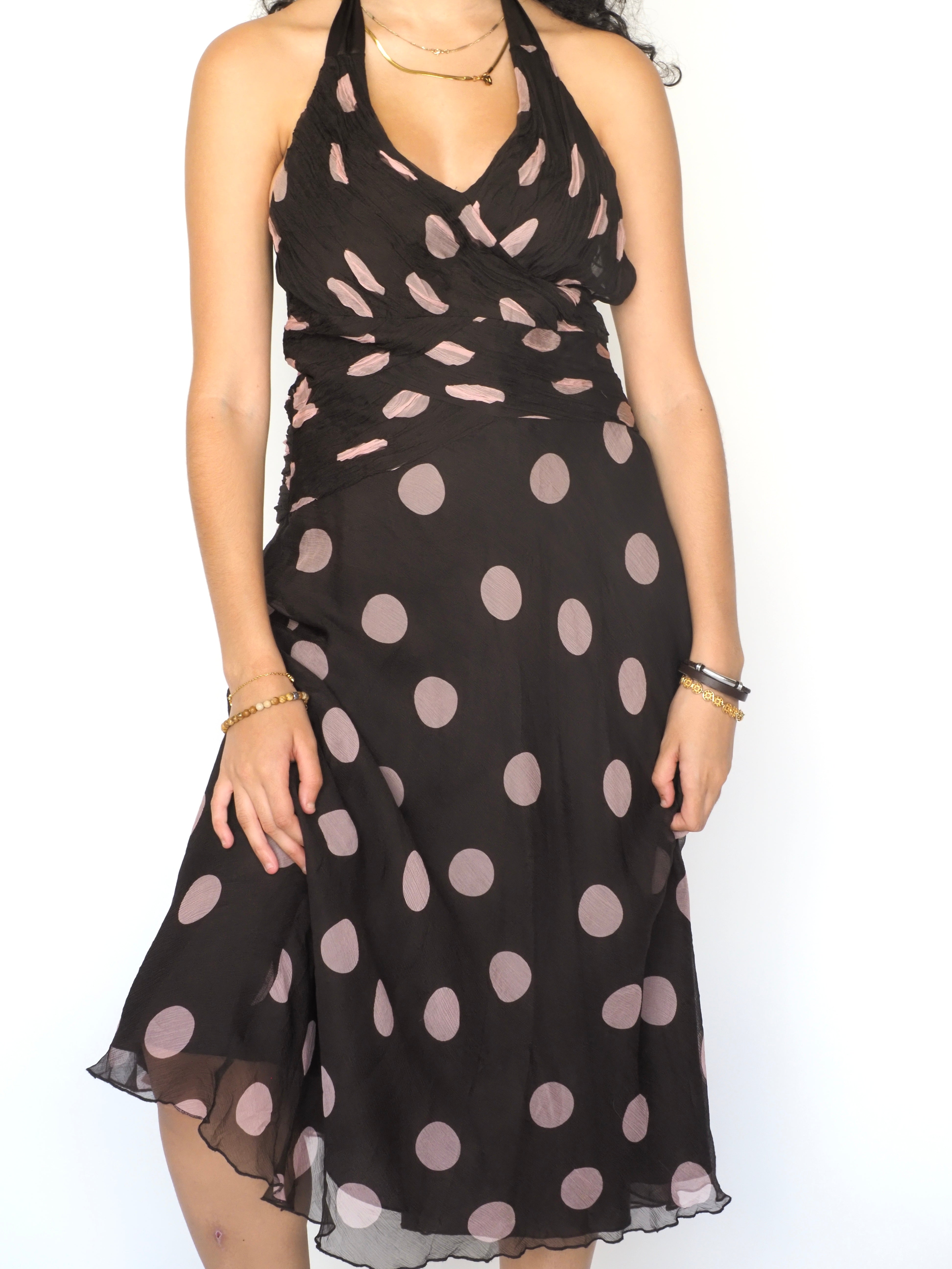 Black and Mauve Polka Dot Halter Dress – Phase Eight
