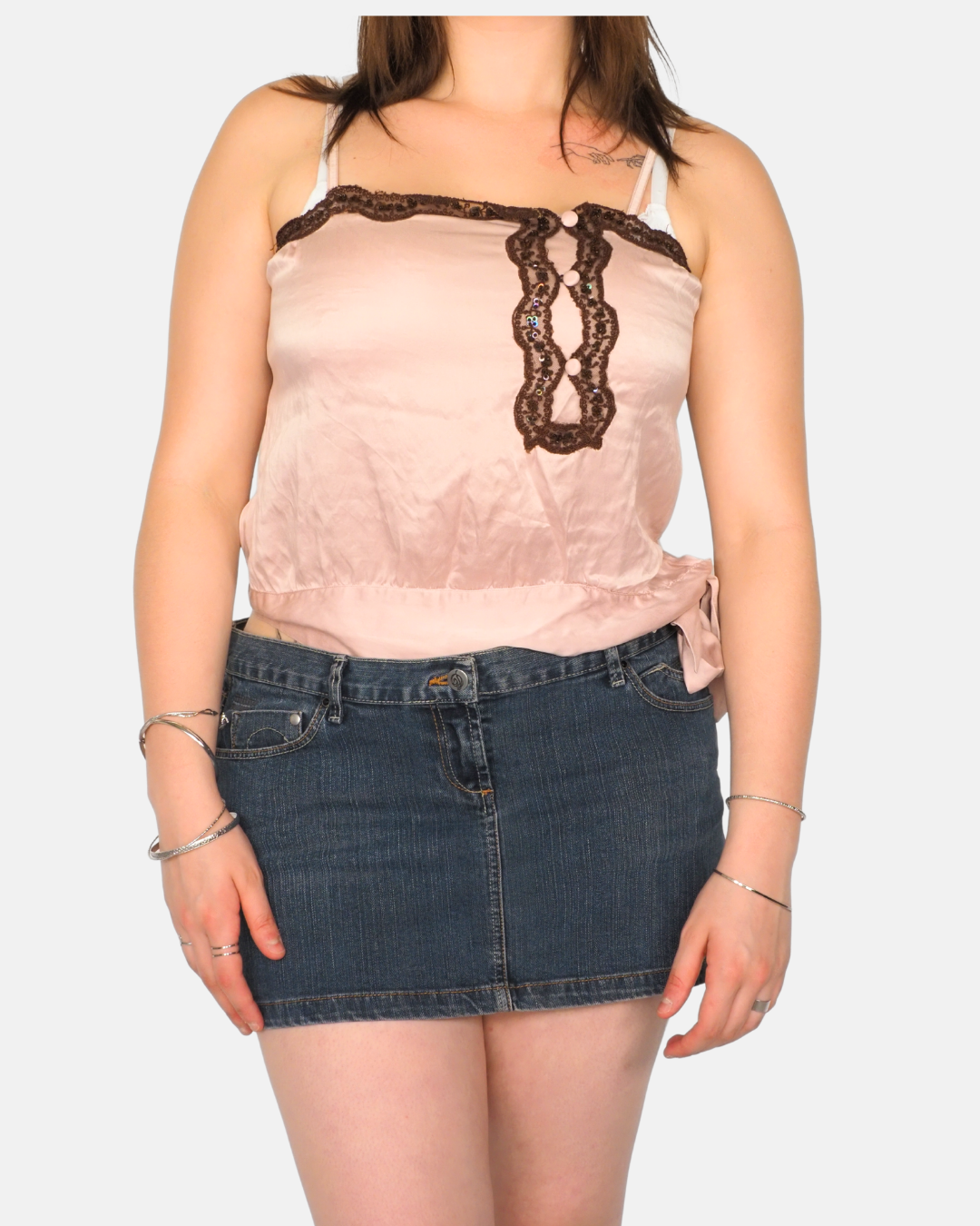Therapy Satin Lace Trim Y2K Cami Top