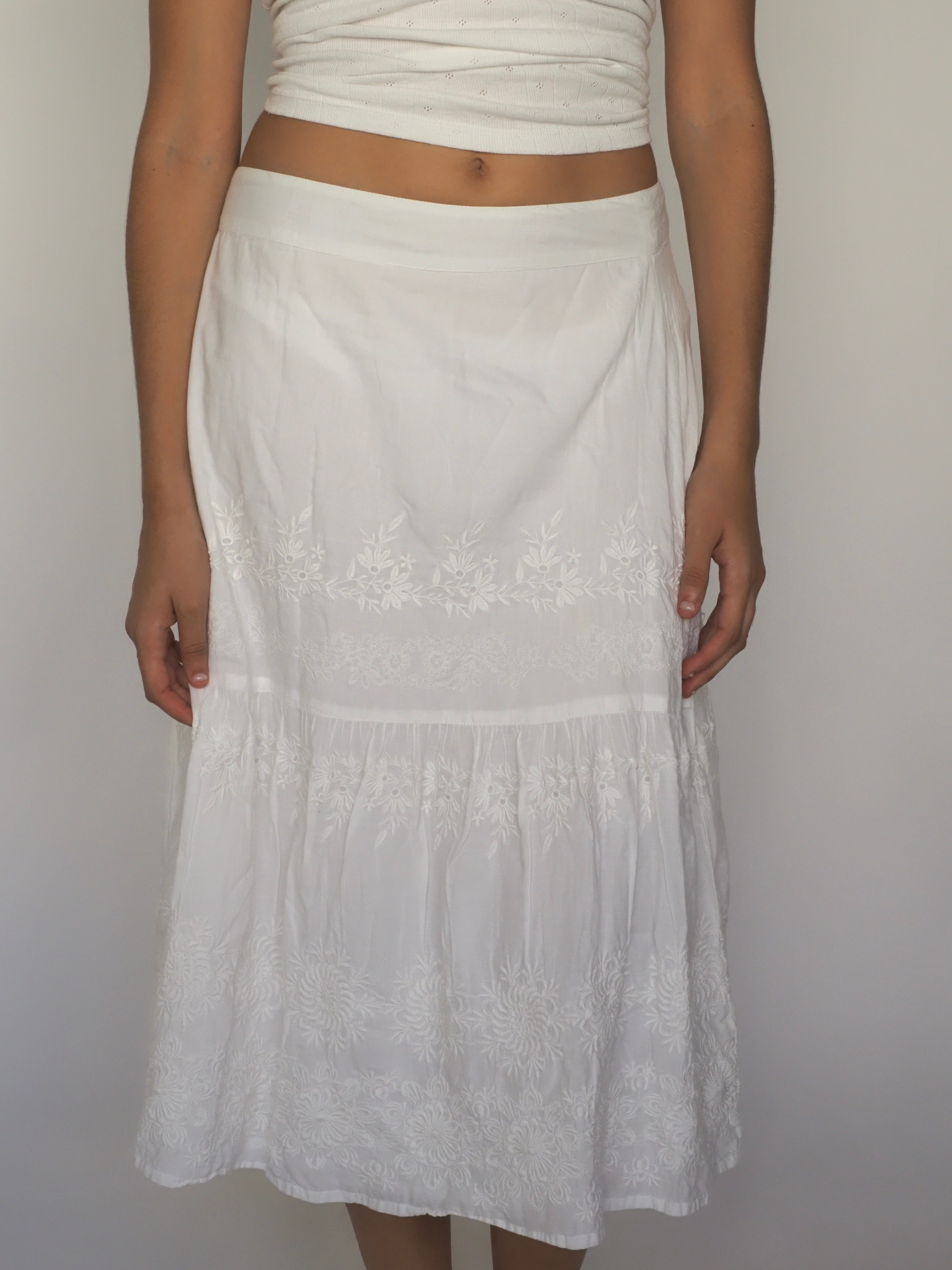 White Embroidered Cotton Midi Skirt – Monsoon