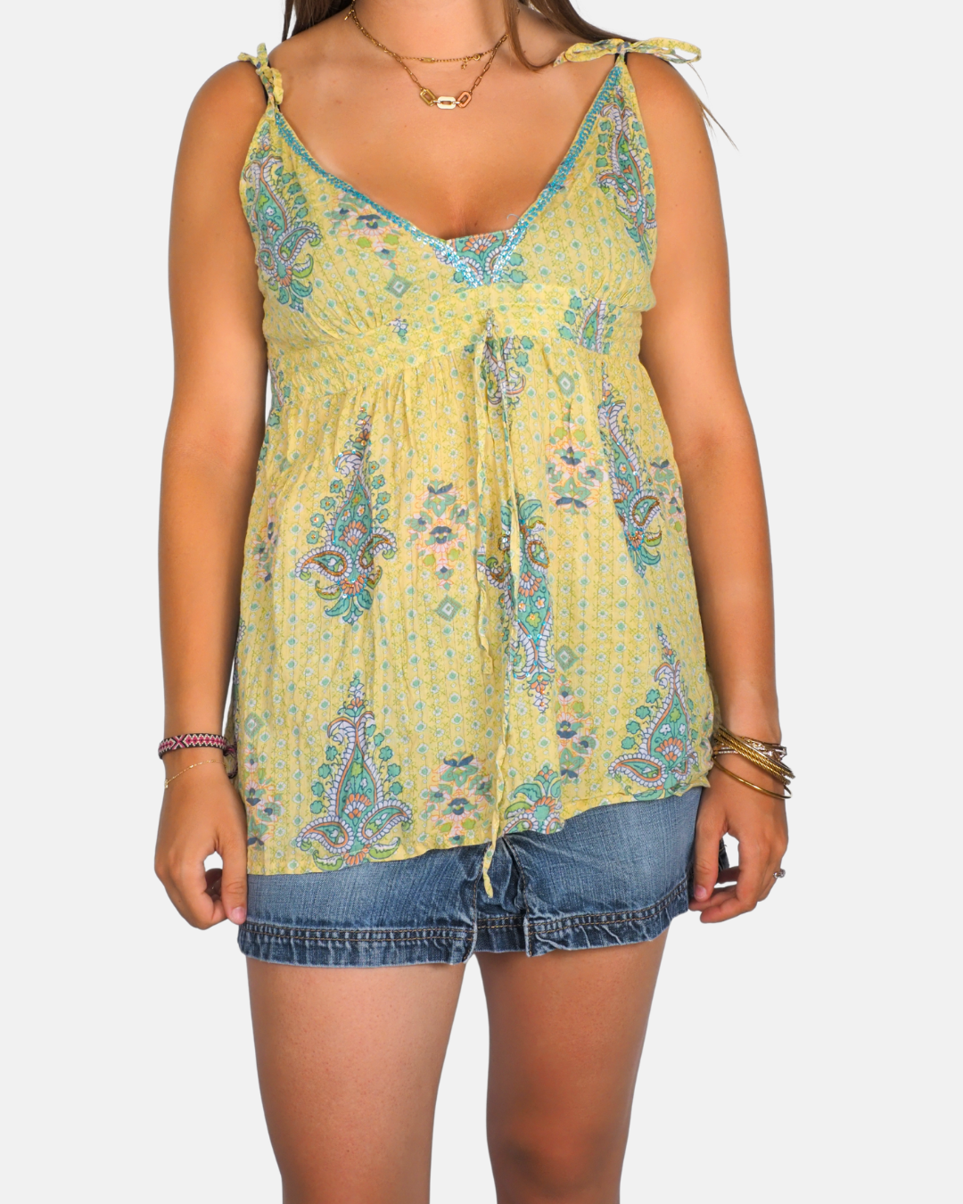 Pastel Paisley Tie-Shoulder Cami Top