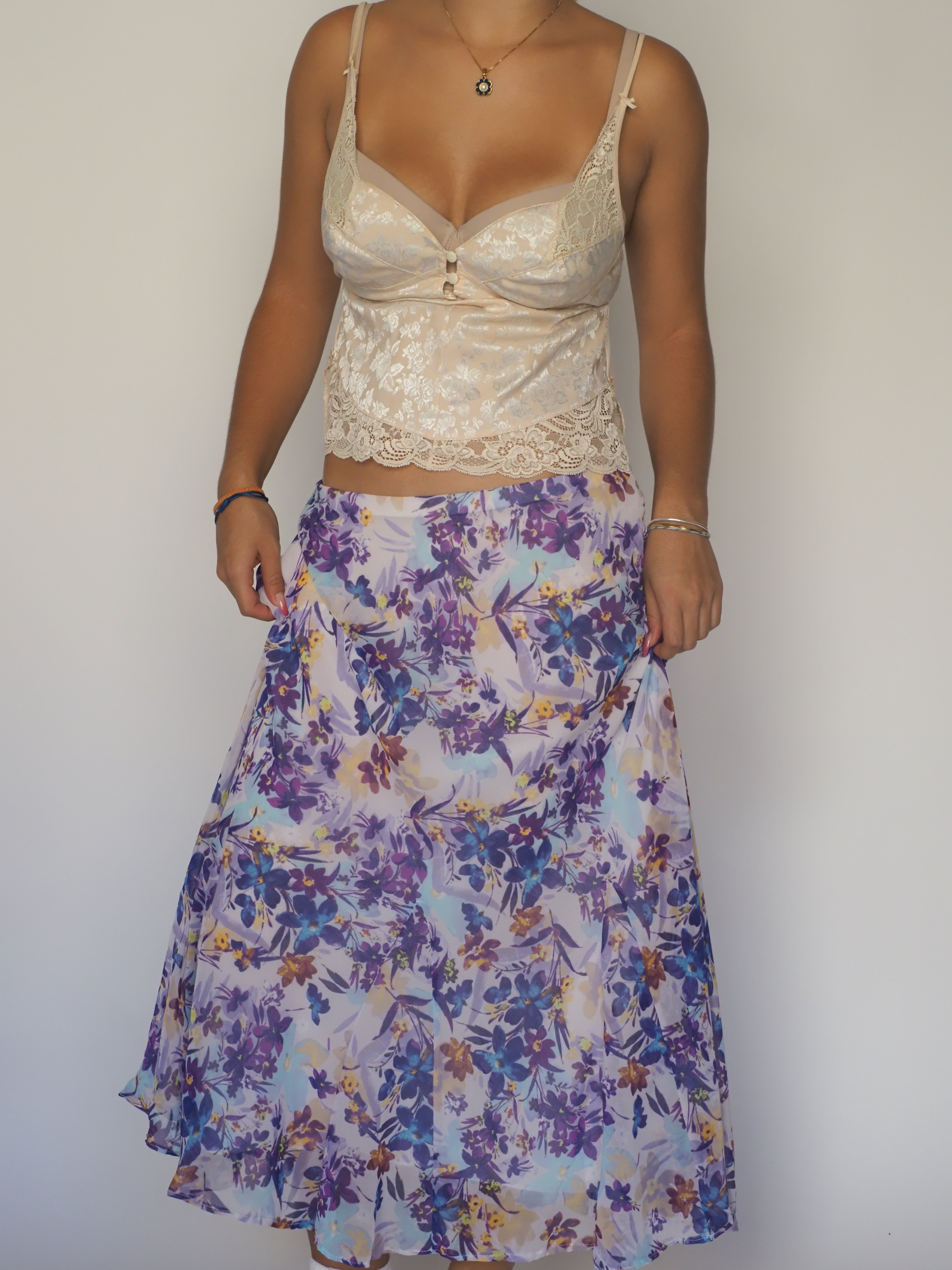 Pastel Purple & Blue Floral Chiffon Midi Skirt – Marks & Spencer