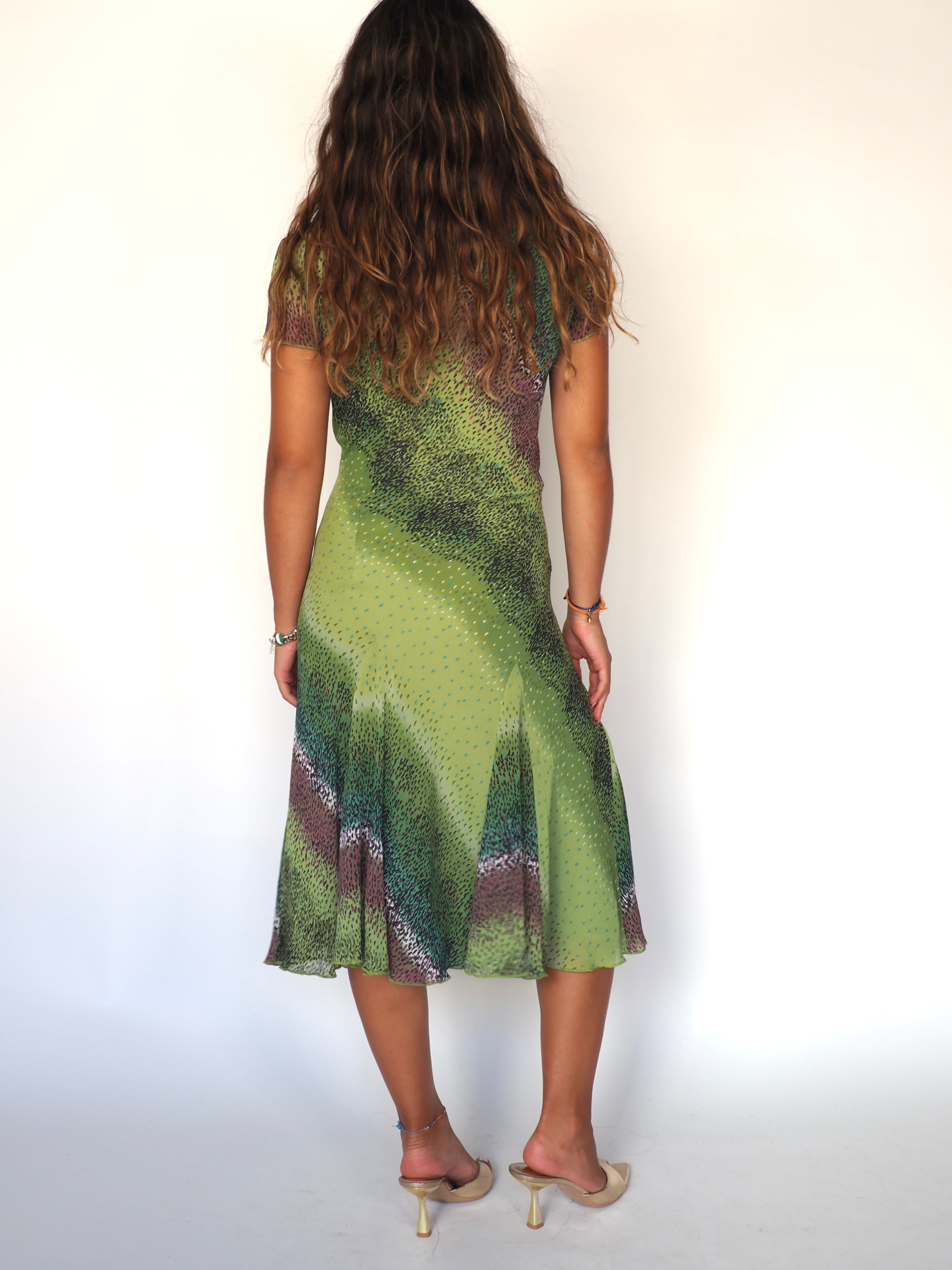 Isle & Bloom “Olive Mirage” Flare-Hem Midi