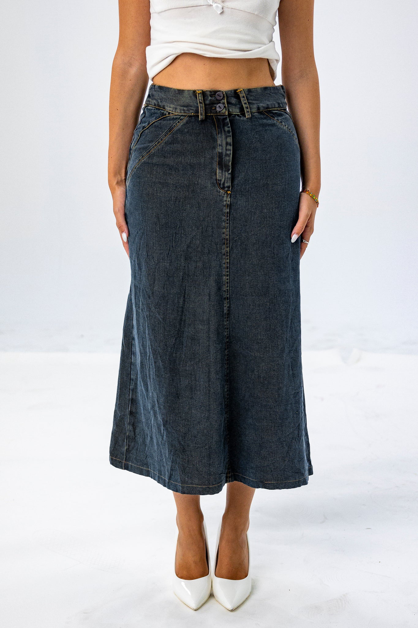 Vintage Wash Flared Maxi-Skirt