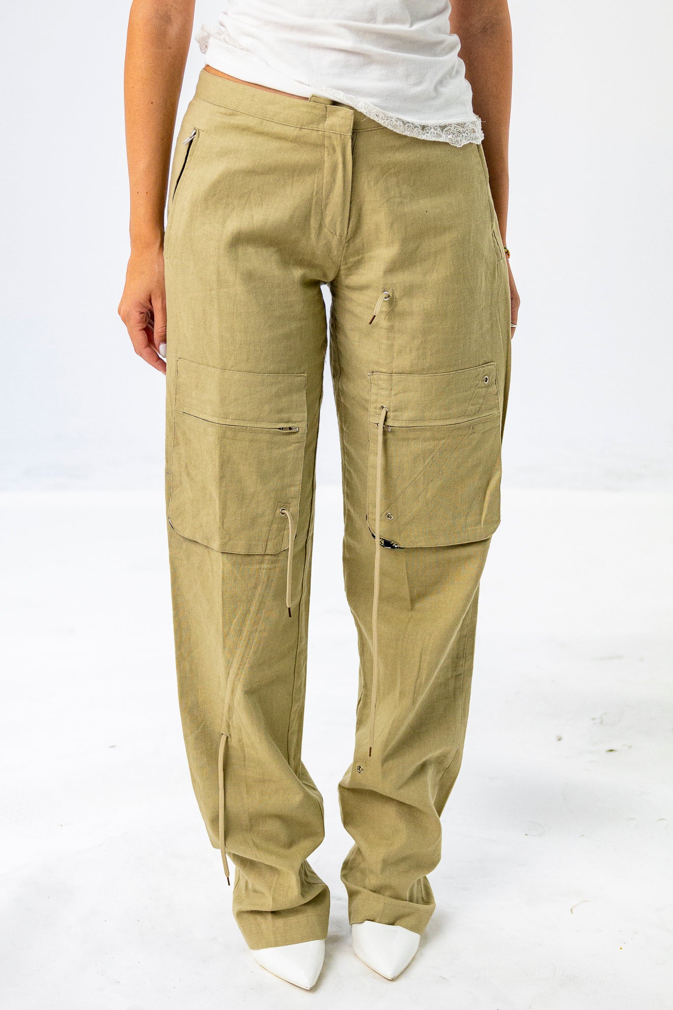 Low-Rise Beige Trousers