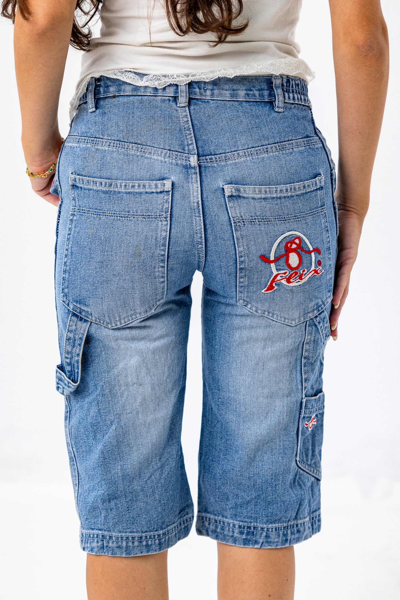 Denim Jorts with Red Detailing