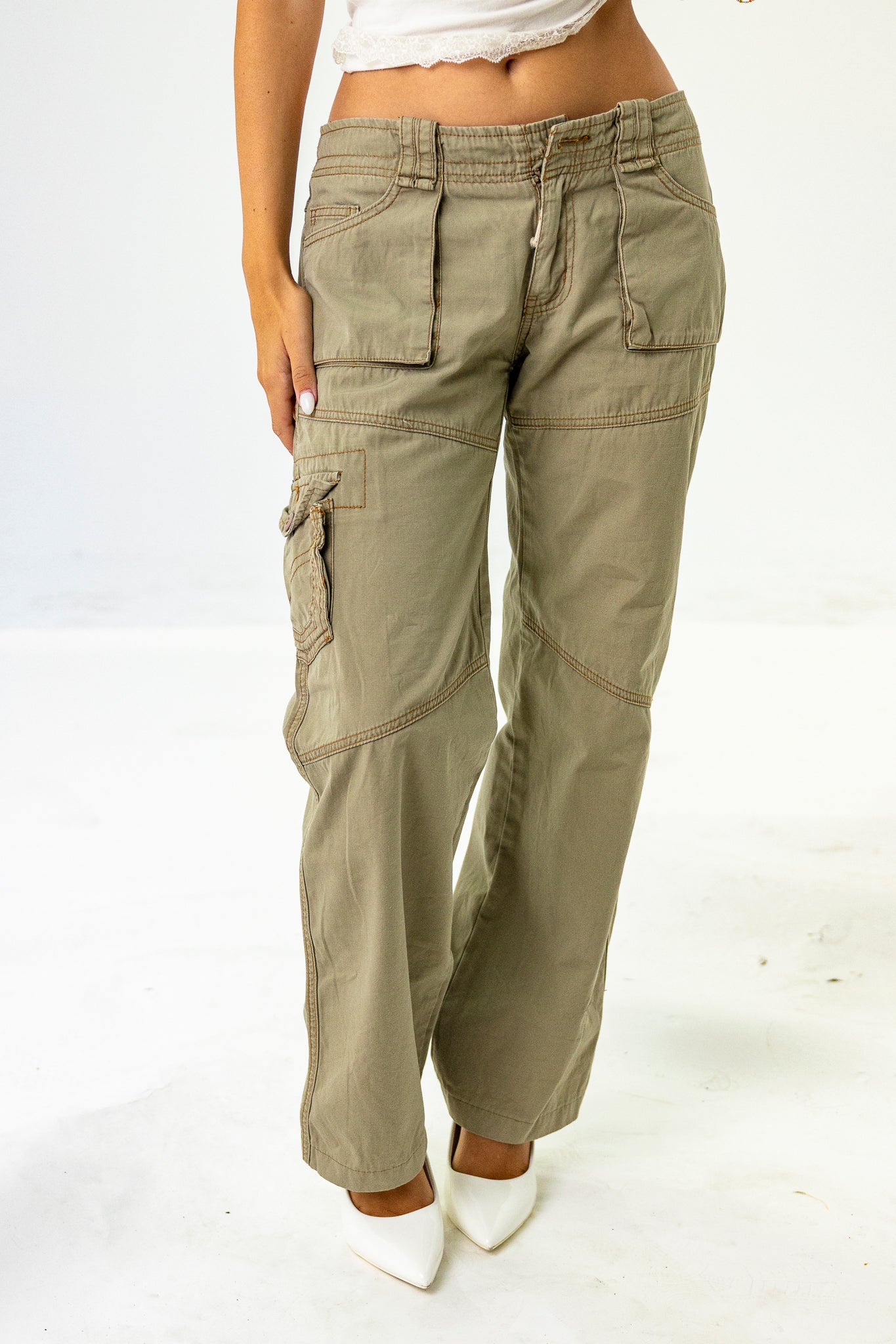 Low-rise Green Cargo Pants