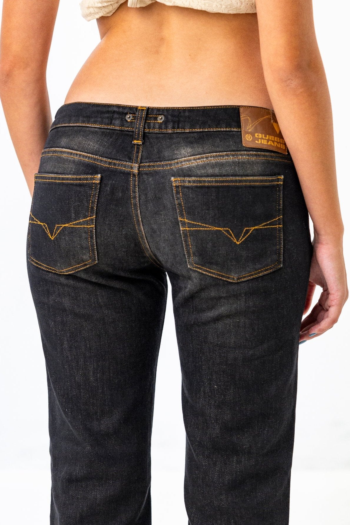 Low-Rise Black Jeans with Vintage Wash