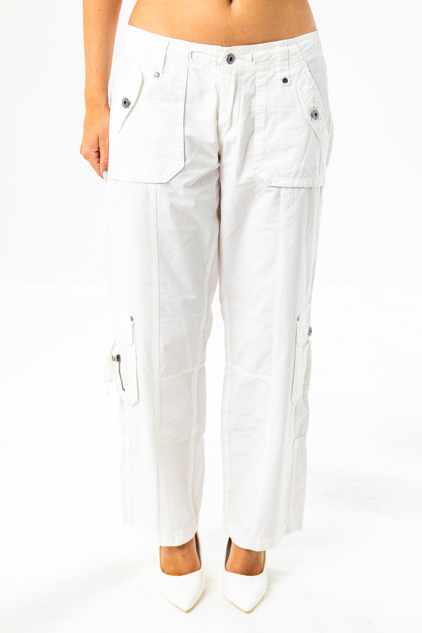 White Low-Rise Cargo Pants