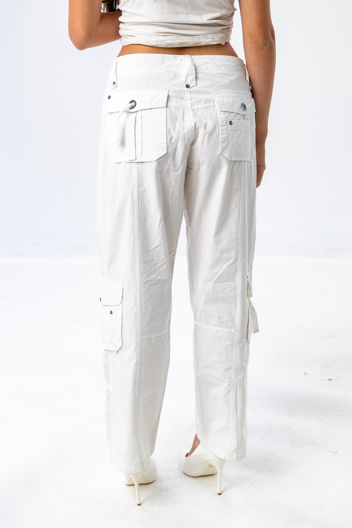 White Low-Rise Cargo Pants