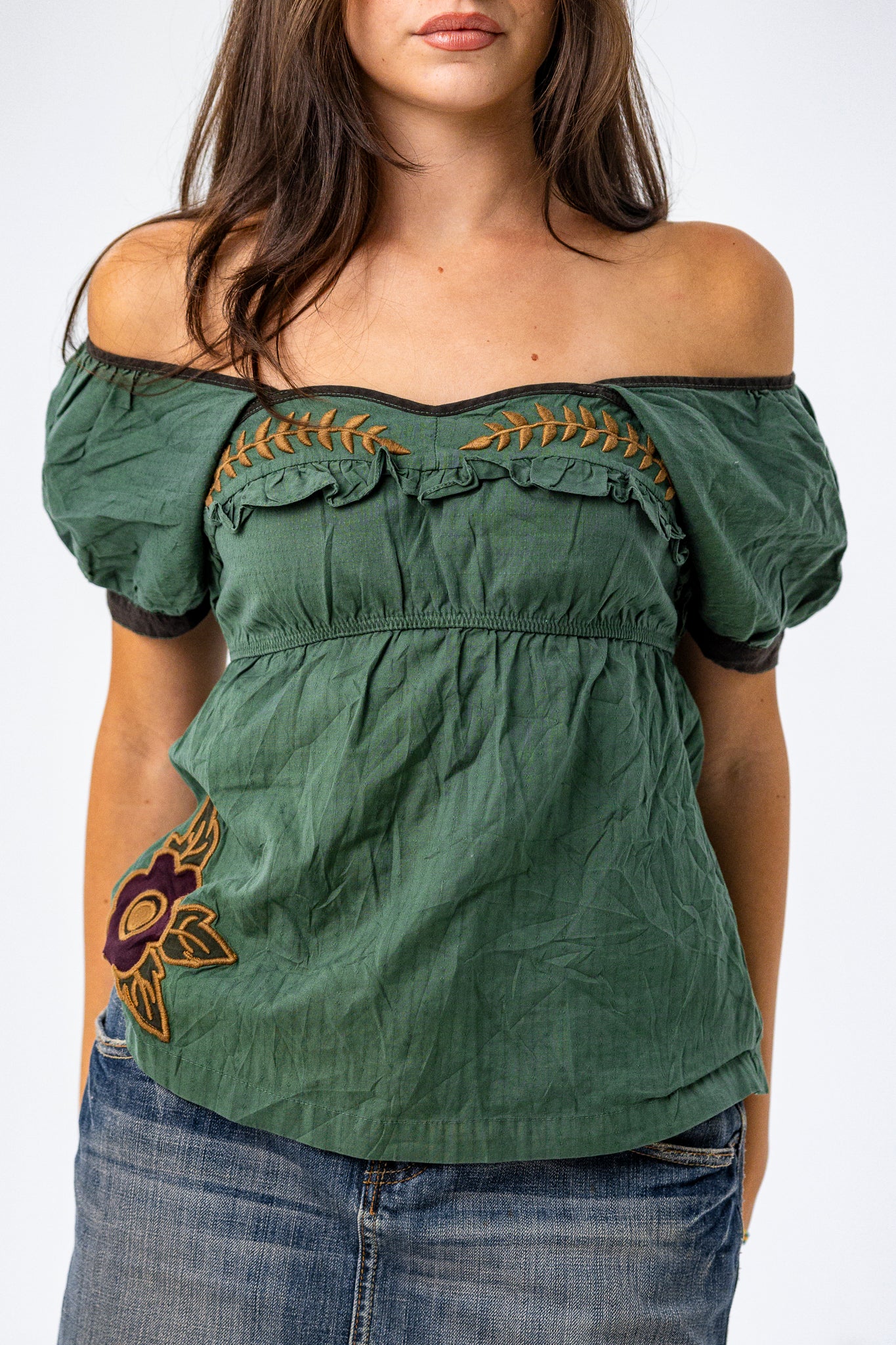 Off the Shoulder Forest Green Fairycore Top