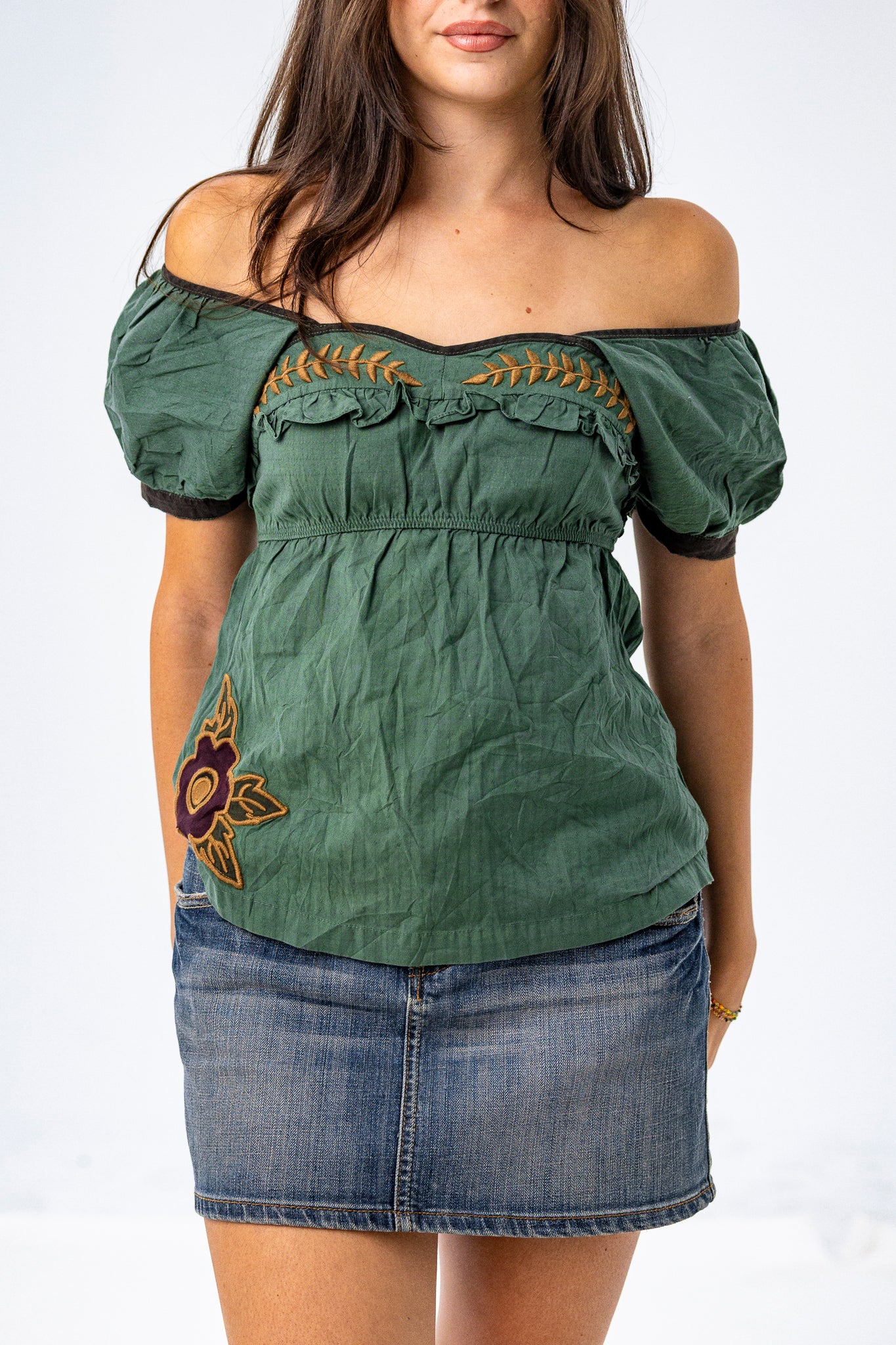 Off the Shoulder Forest Green Fairycore Top