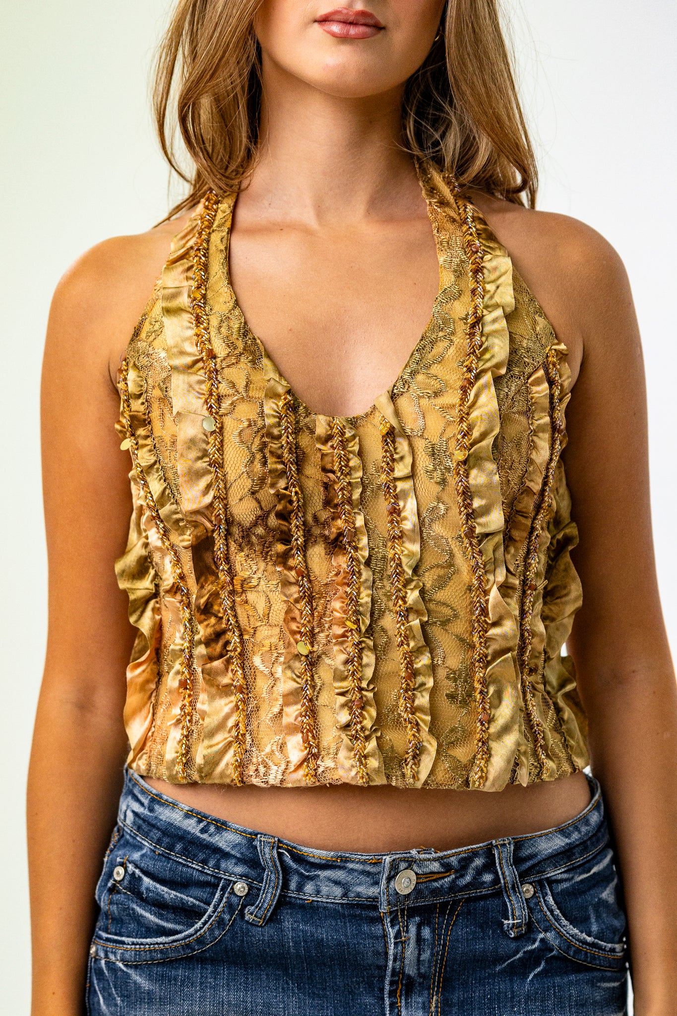 Autumn-inspired Halter Neck Top in Gold