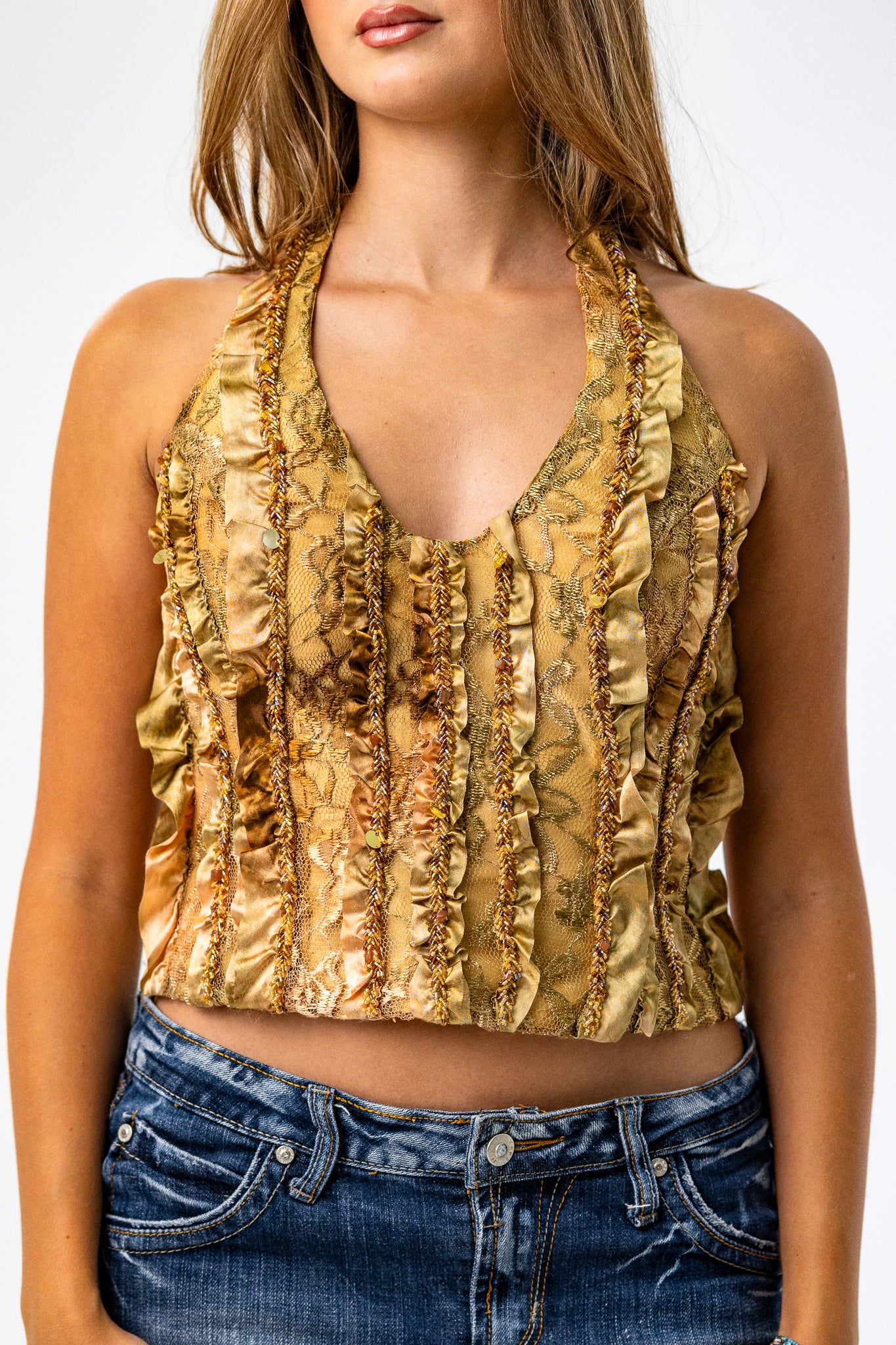 Autumn-inspired Halter Neck Top in Gold