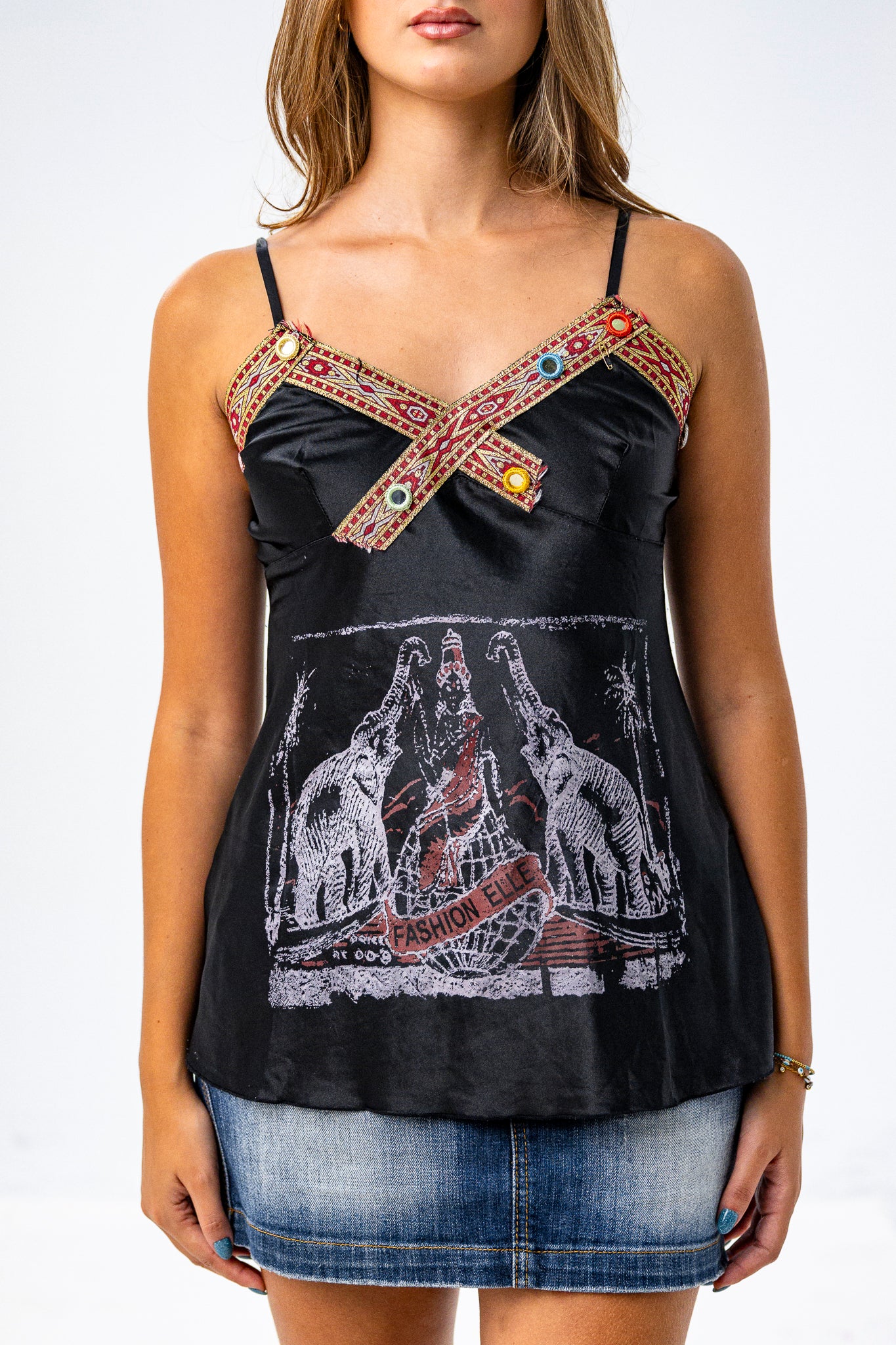 Strappy Graphic Black Cami