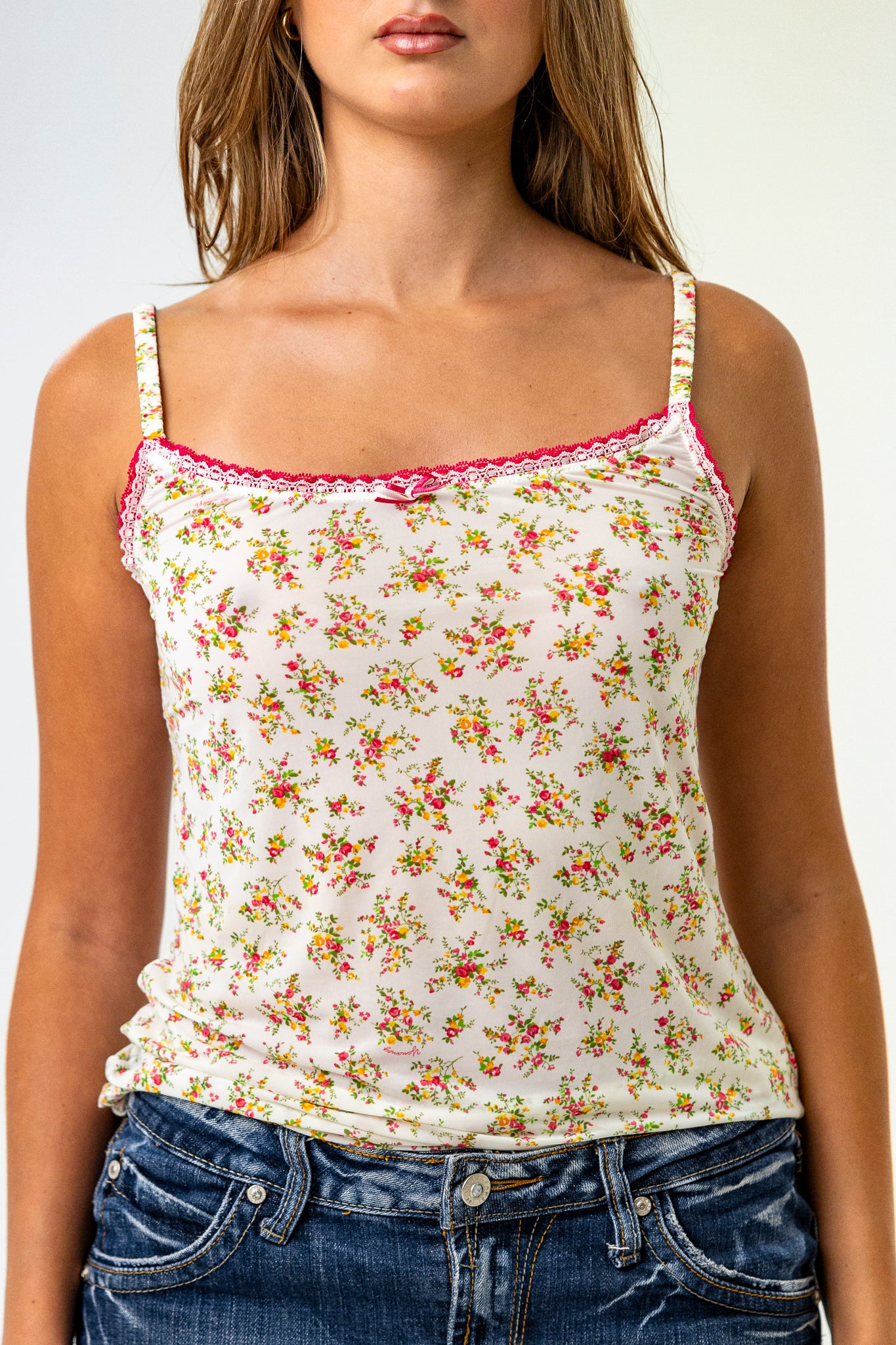 Cute Little Cami Top with pink Details and Floral Print