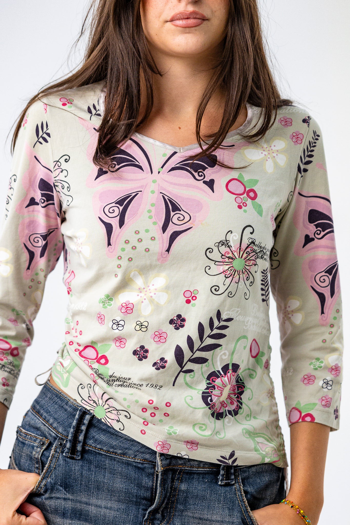 Vintage Next Butterfly Graphic Long Sleeve Top with Pretty Pattern