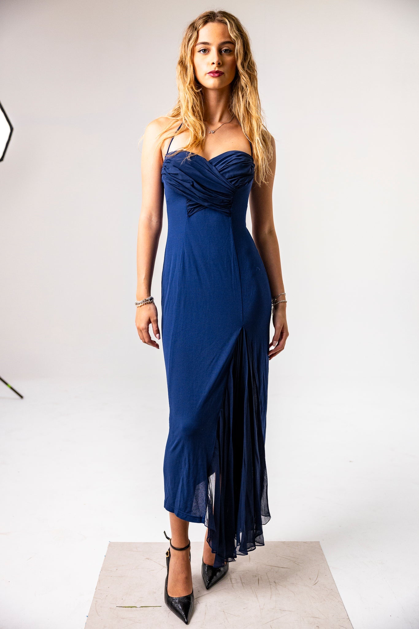 Occasion Halter-Neck Maxi-Dress with Cups in Blue