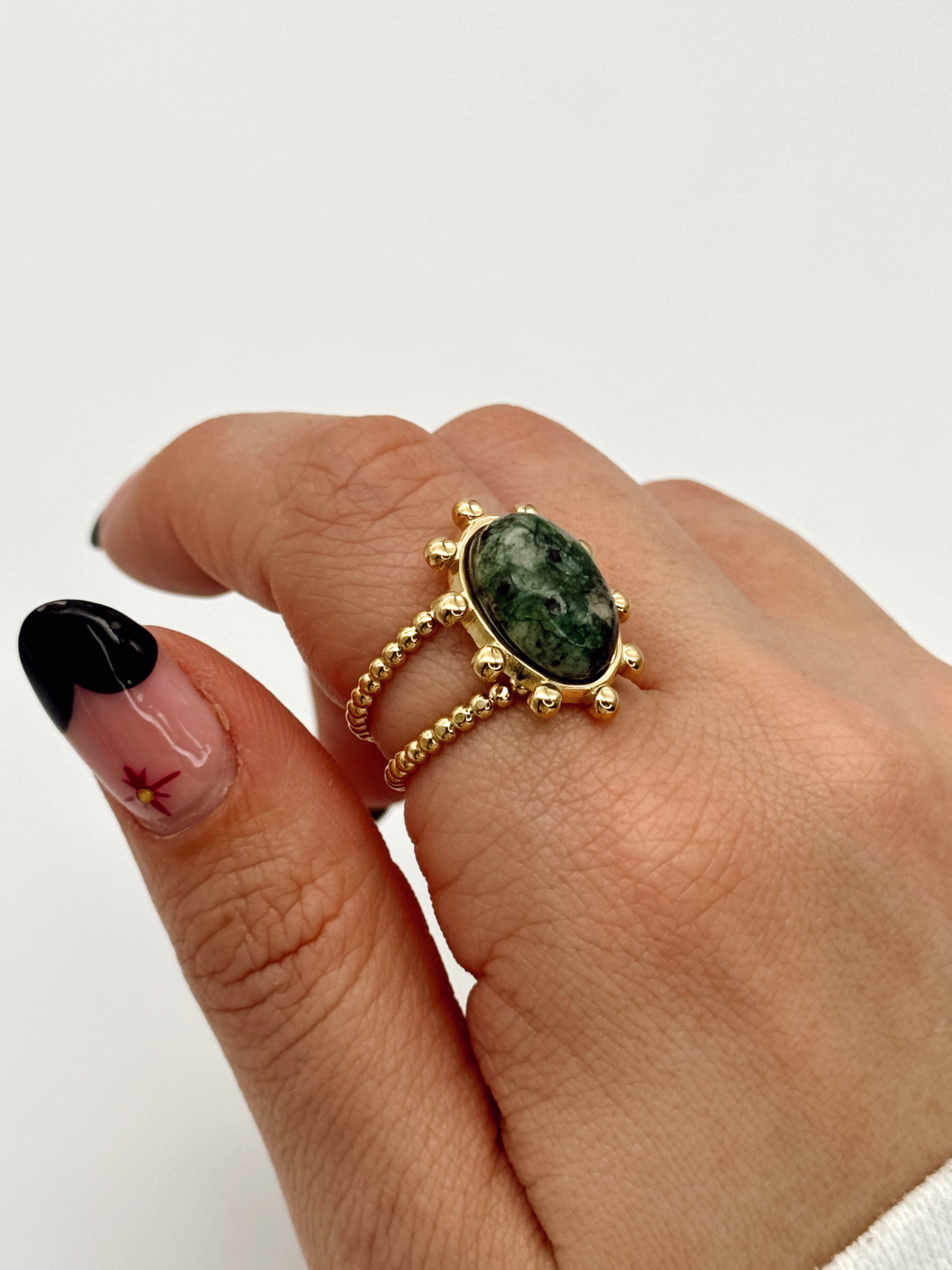 'enlighten me' adjustable ring in green marble