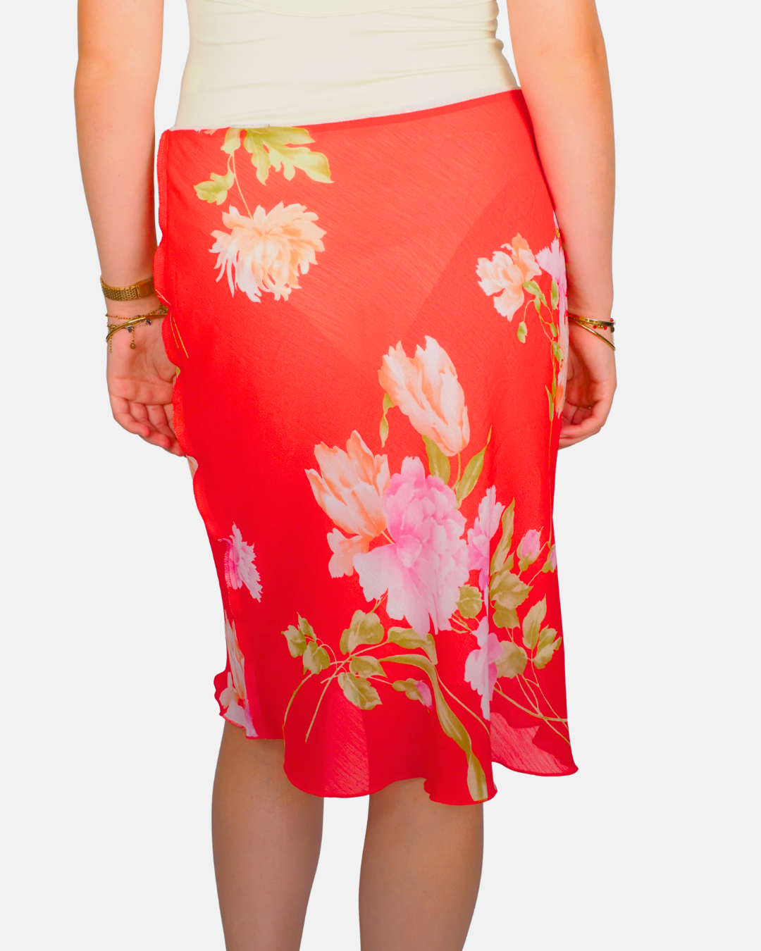 Vintage Benetton Coral Bloom Midi Slip Skirt