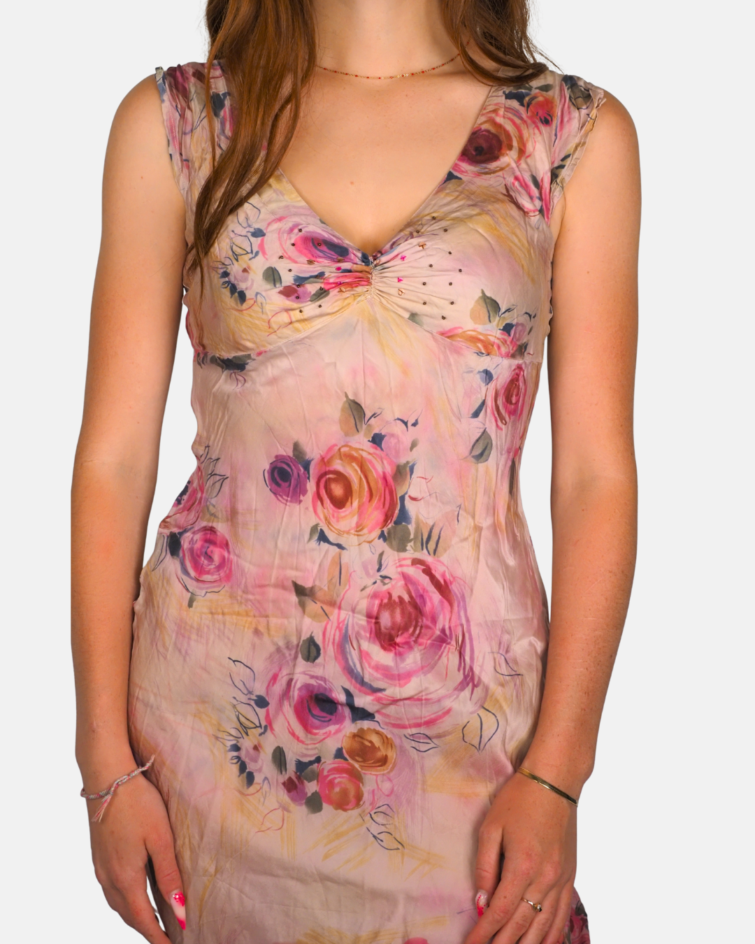 Warehouse Beaded Floral Satin Slip Dress