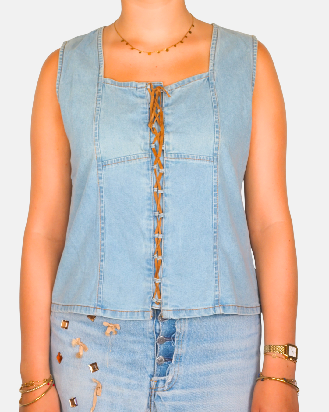 Atoll Denim Lace-Up Corset Top