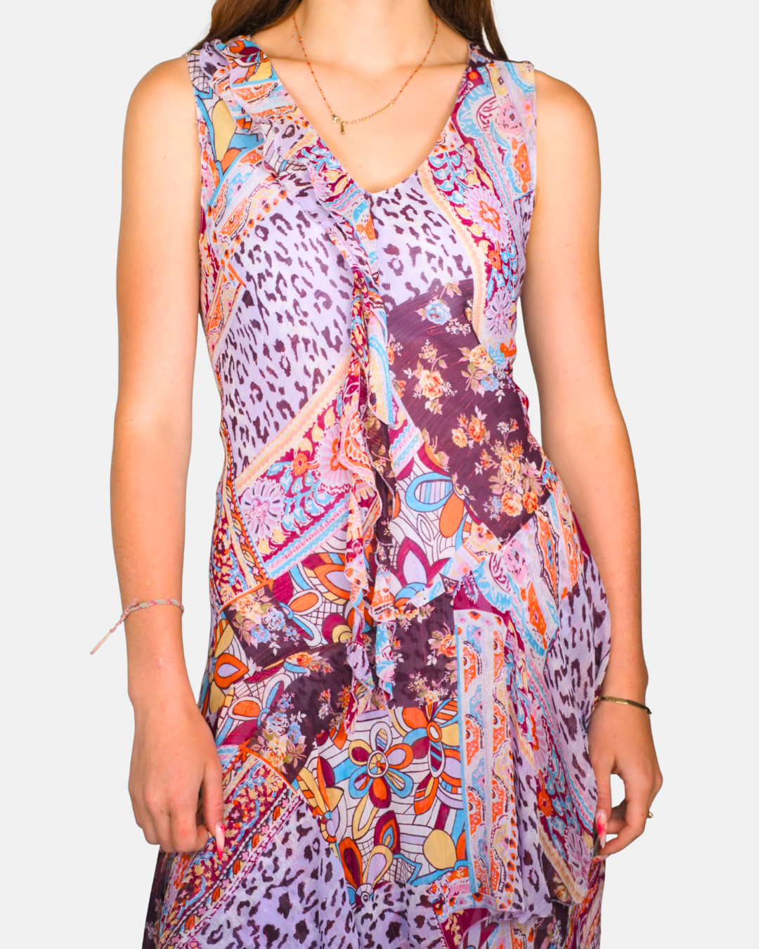 Purple Patchwork Paisley Midi Dress