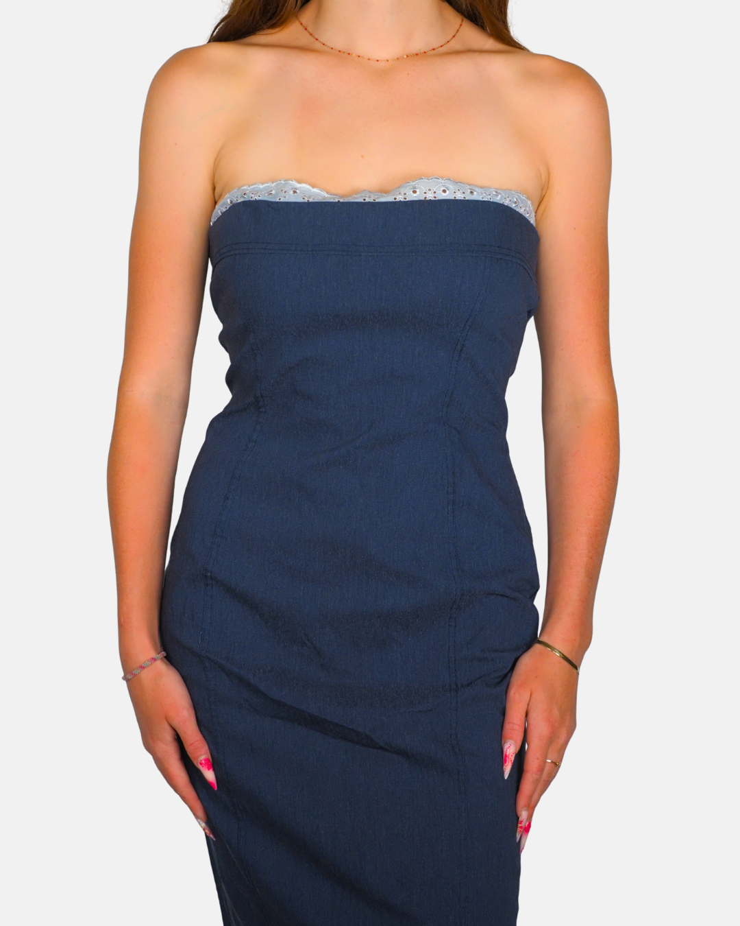 Navy Strapless Midi Dress