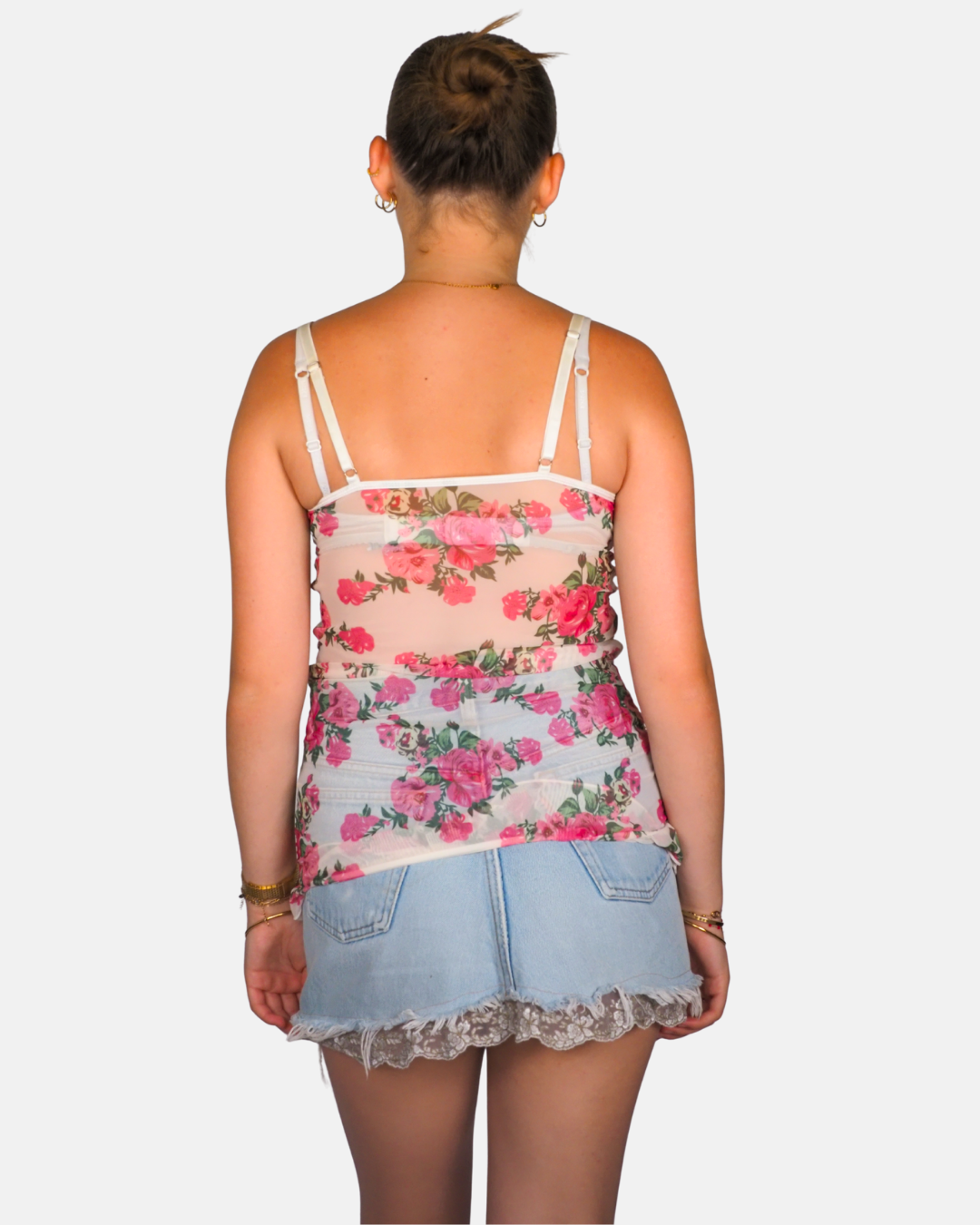 Floral Mesh Ruched Corset Cami
