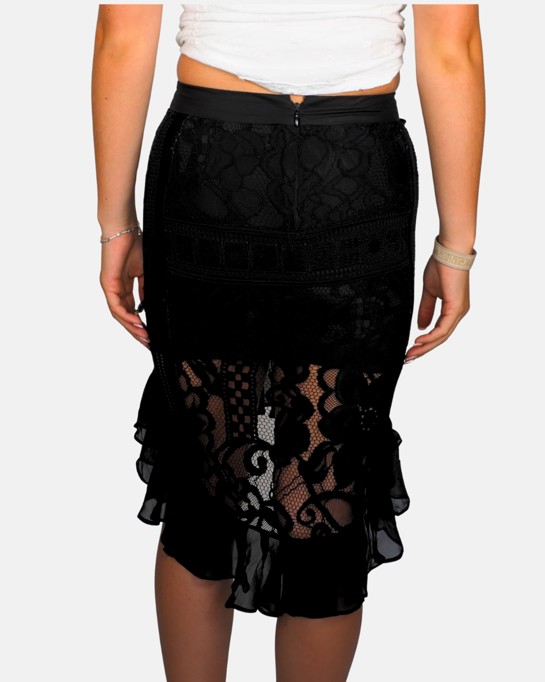 Kamathena Lace Asymmetric Midi Skirt