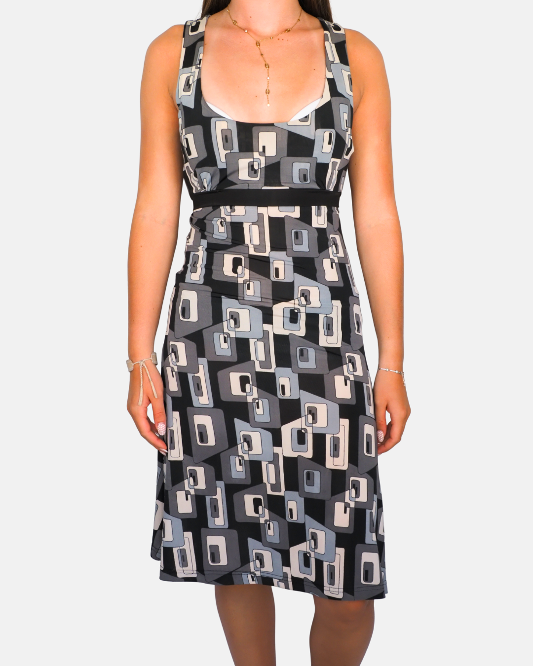 Sweet Miss Geometric Open Back Midi Dress