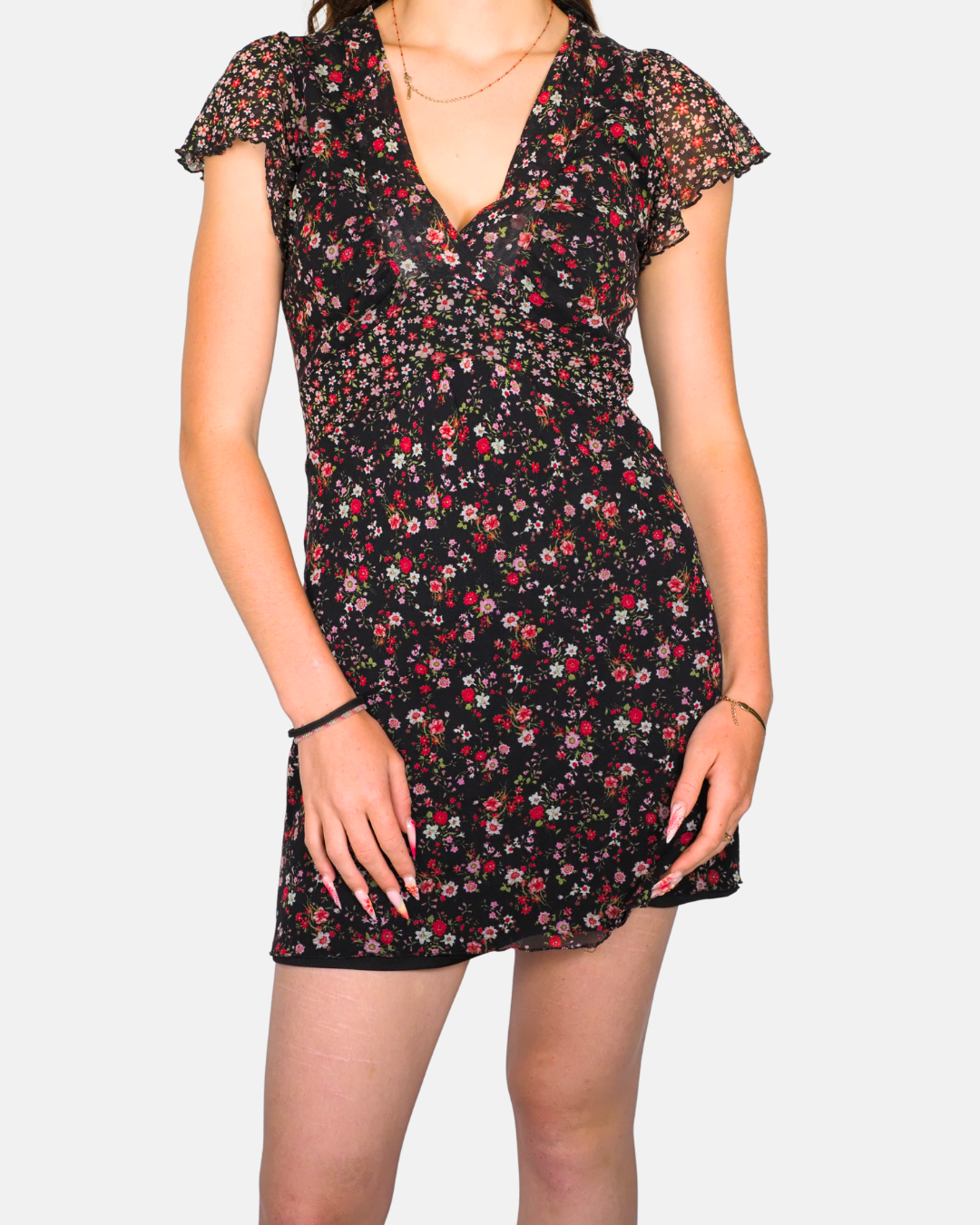 Conbipel Black Ditsy Floral Mini Dress