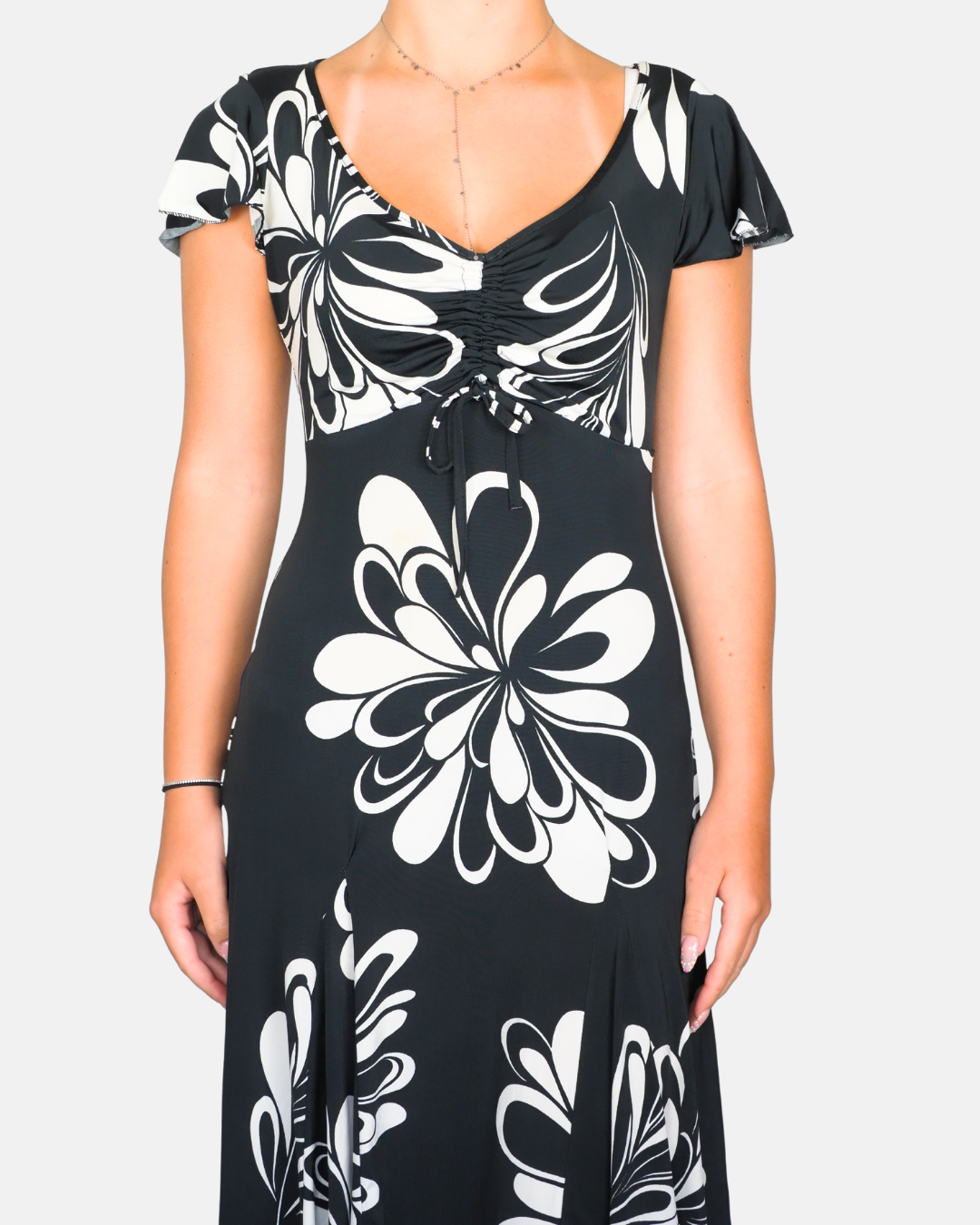 Vintage Monochrome Floral Midi Dress