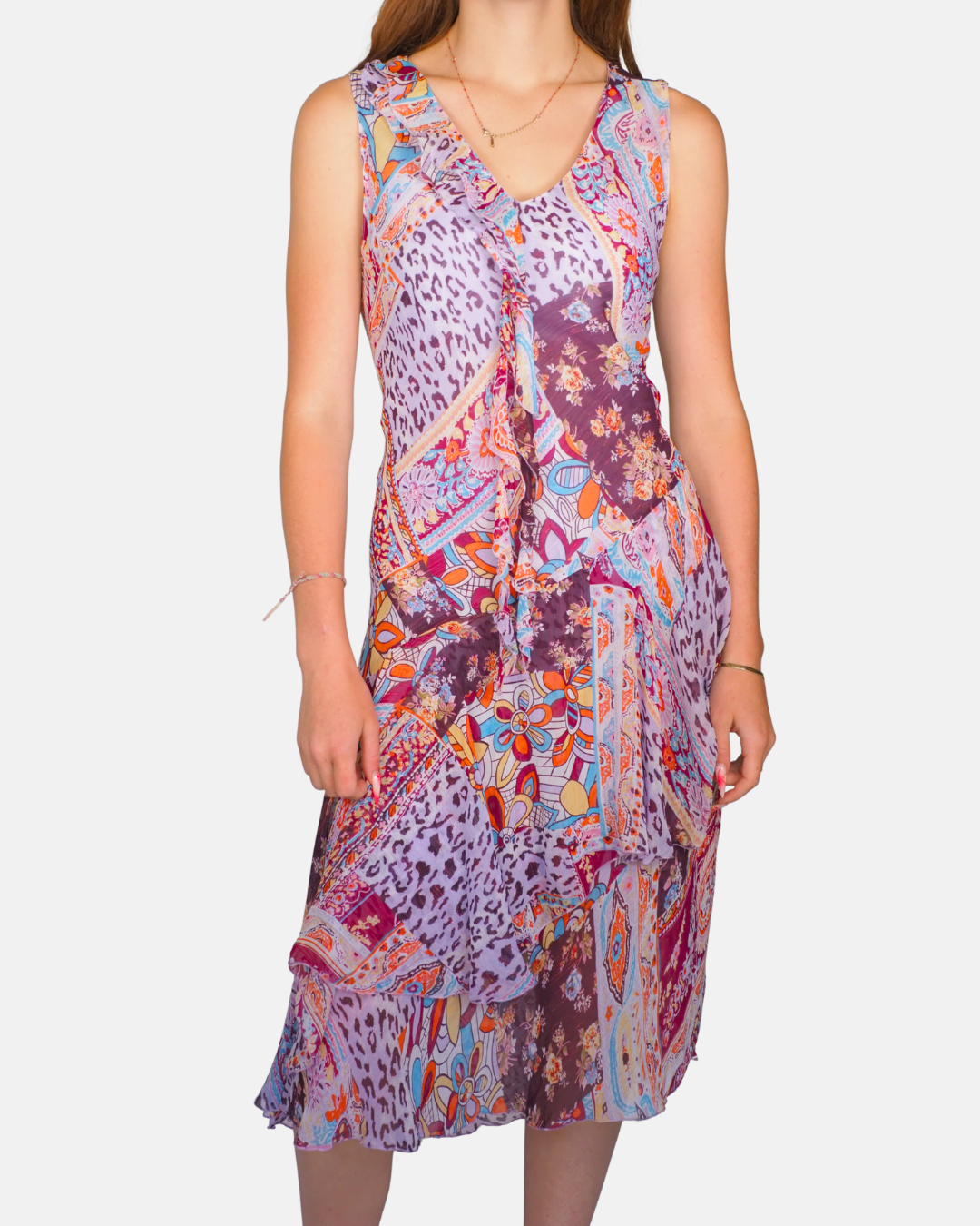 Purple Patchwork Paisley Midi Dress