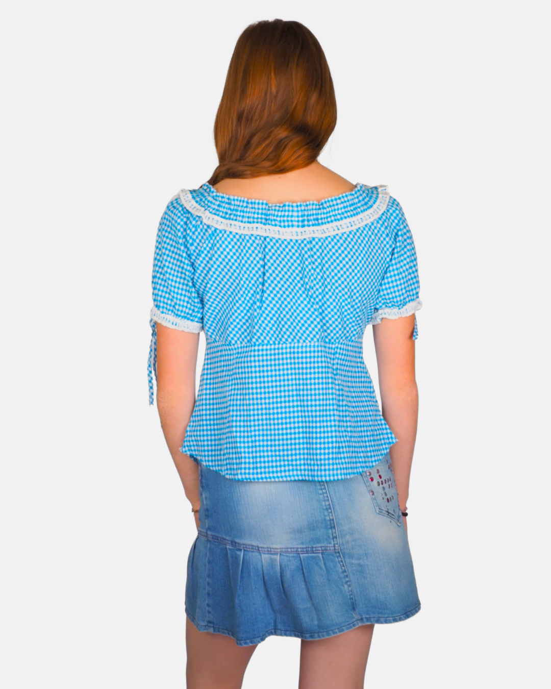 NKD Blue Gingham Lace Trim Blouse
